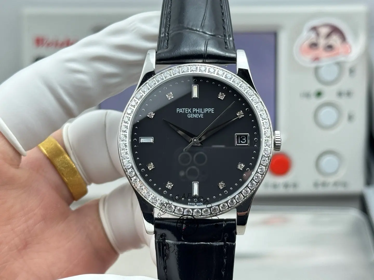 Patek Philippe Calatrava 38MM Diamond-Set Black Dial 5297G-001 1:1 Clone