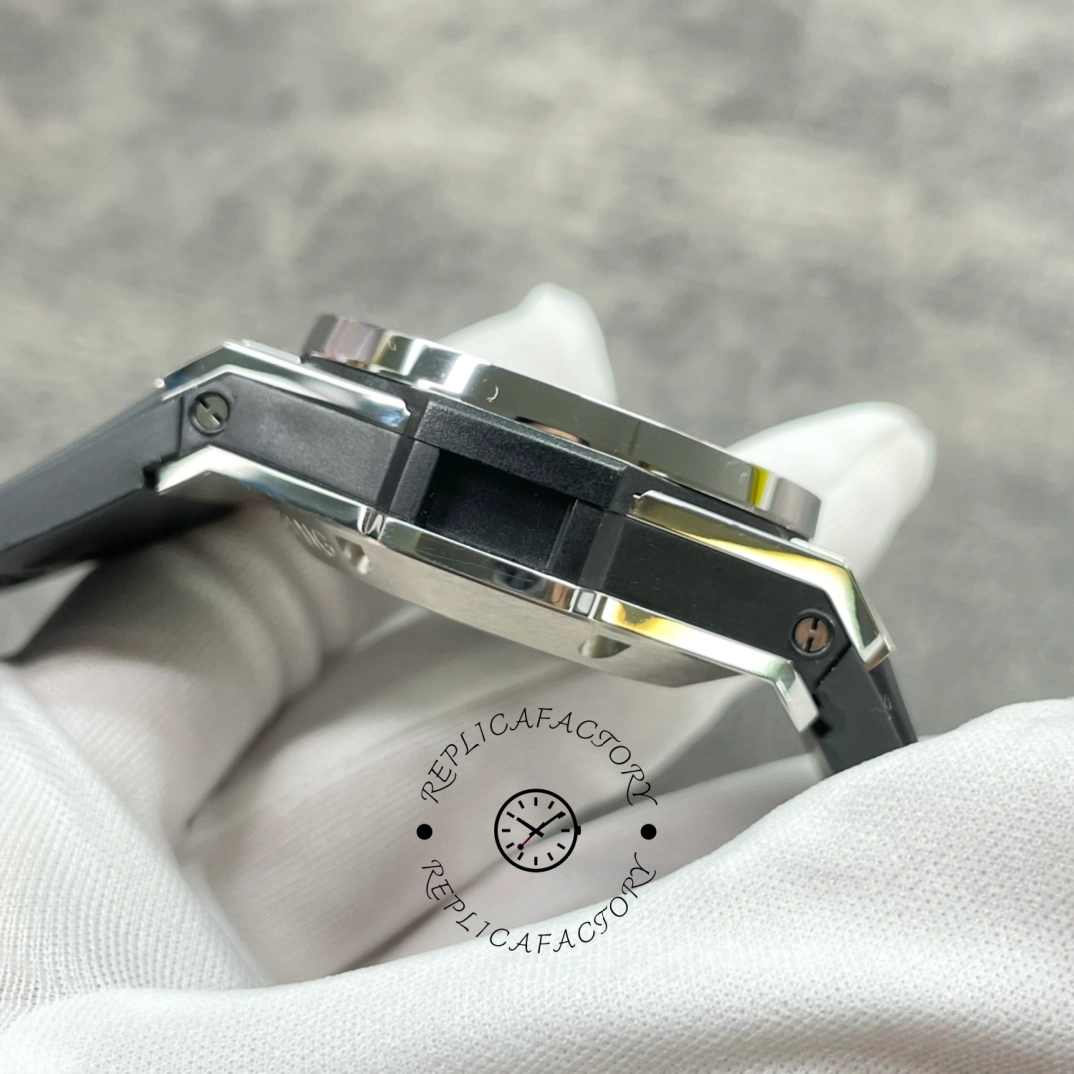 Lug and strap connection close-up on Hublot 411.NX.1170.RX.0904 Big Bang Unico 45mm, side angle.