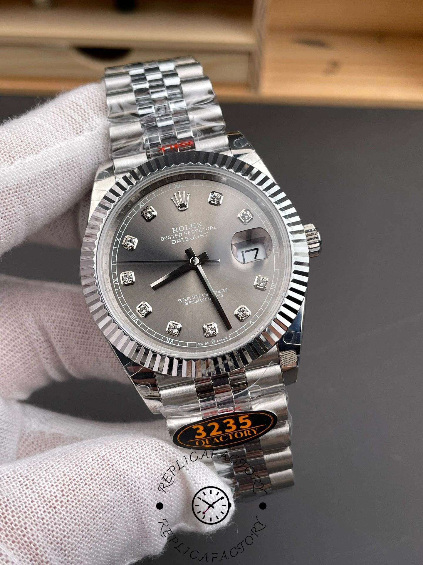 Rolex Datejust 41 Rhodium Diamond Dial Fluted Bezel m126334 0006 Men's Watch