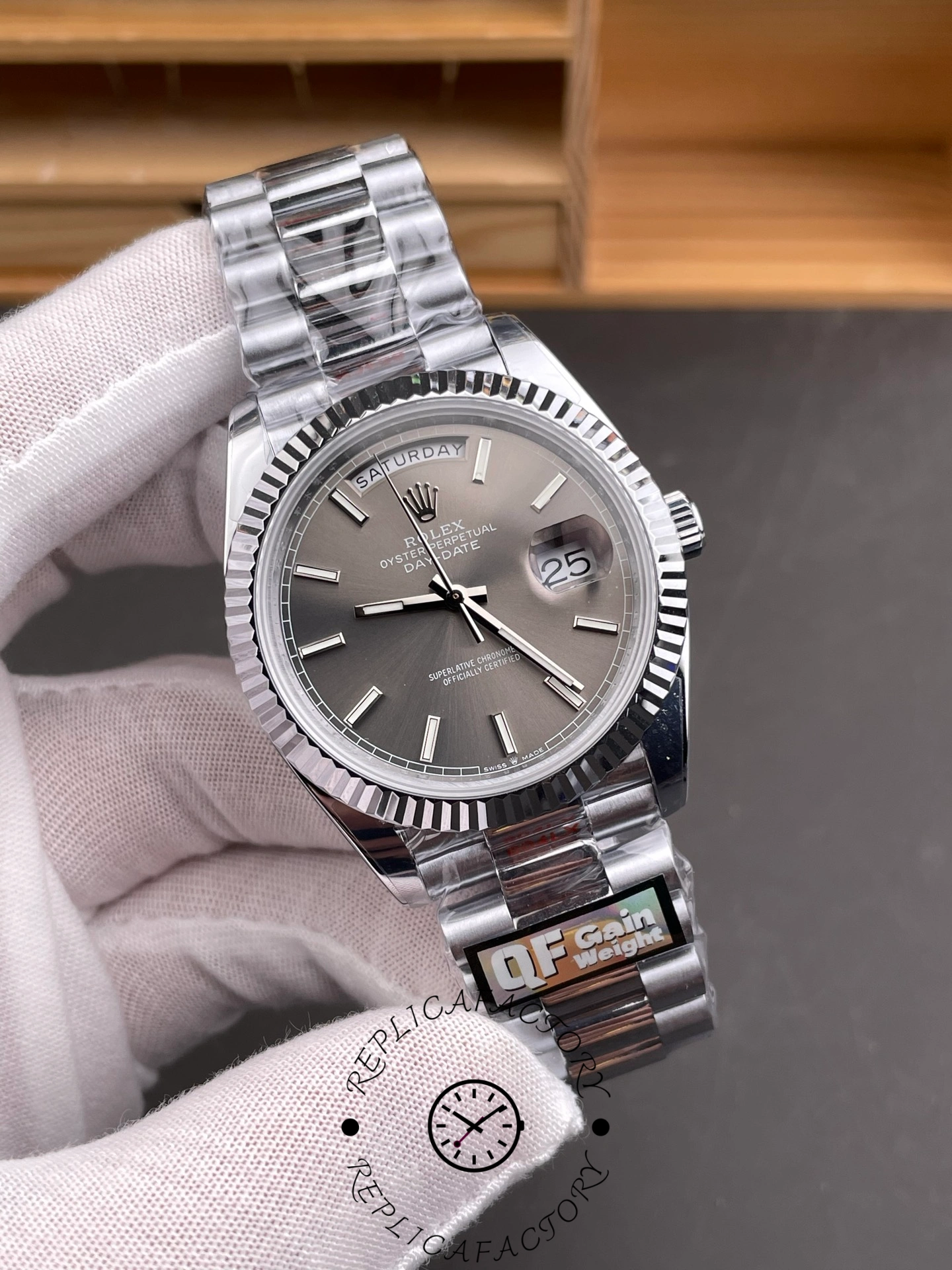 Rolex Day Date 40 18K White Gold Slate Dial M228239 0060 Men's Watch
