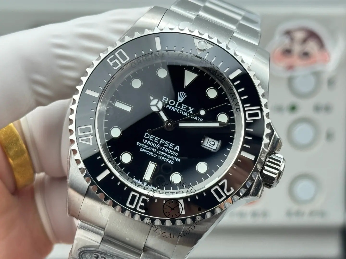 Angled dial shot of Rolex Sea-Dweller 126600 highlighting the bezel scale and Deepsea dial text.