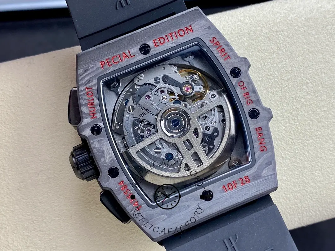 Caseback view of Hublot 642.CI.0170.RX showing exhibition back and movement presentation.