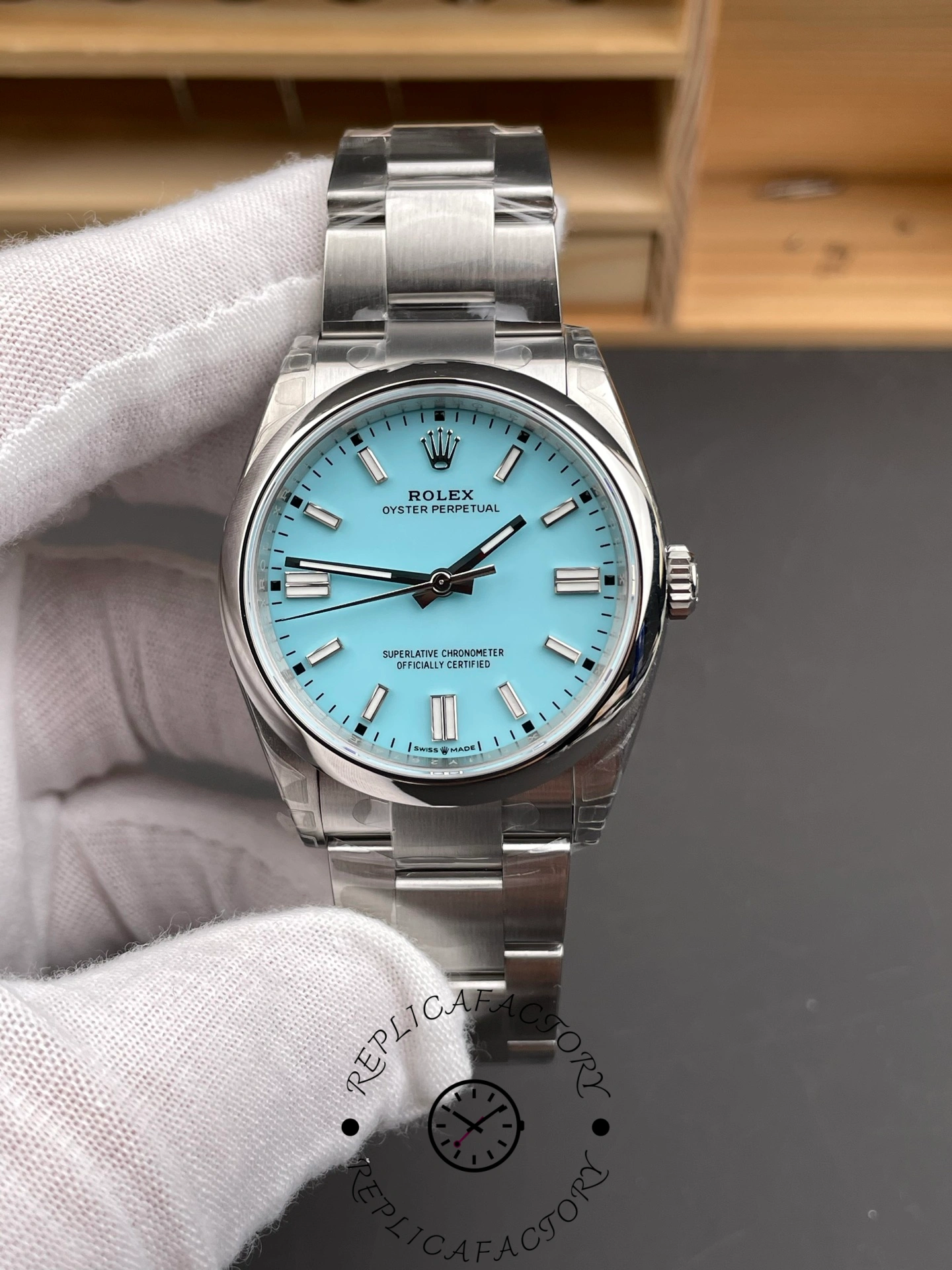 2024 Rolex Oyster Perpetual 126000 Stainless Steel Baby Blue Dial Replica Watch
