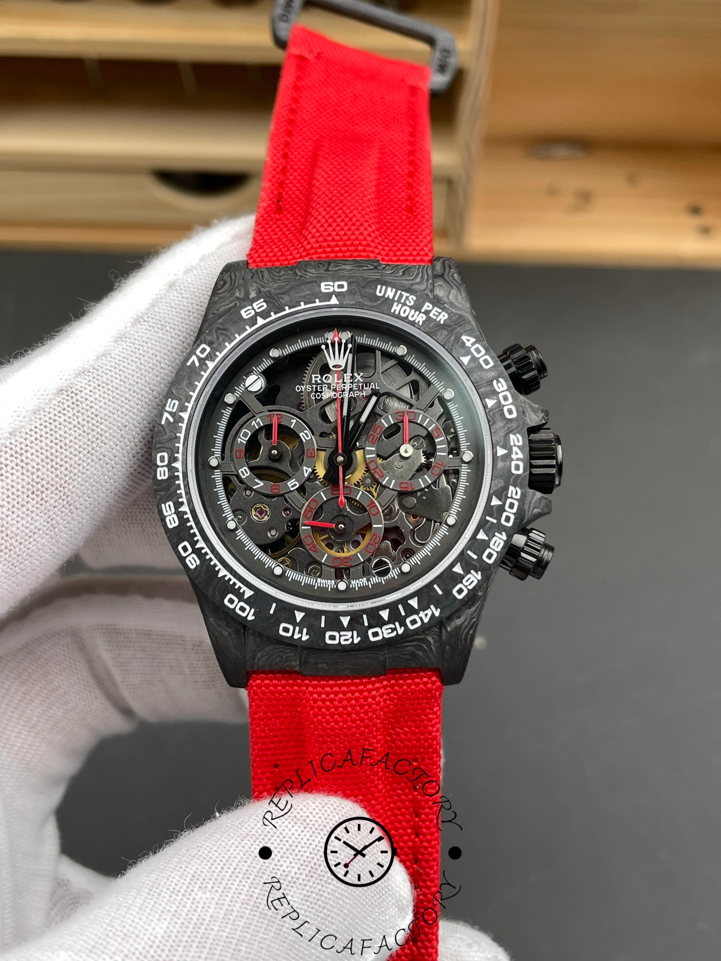 Rolex Daytona 4130 DIW Skeleton Dial Carbon Fiber Red Hands