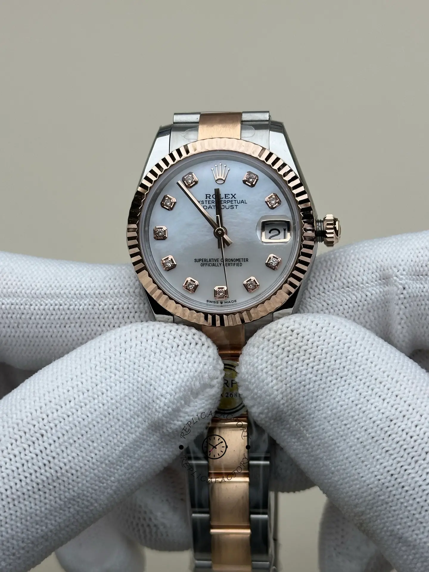 Rolex Datejust 278271-0025 Rose Gold Fluted MOP Diamond Dial Replica