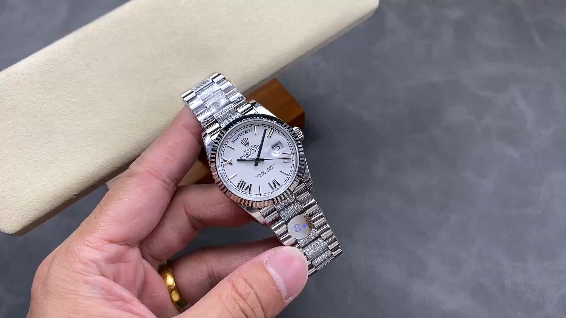 Rolex Day-Date 128239 0060 White Roman Dial Replica Diamond Bracelet