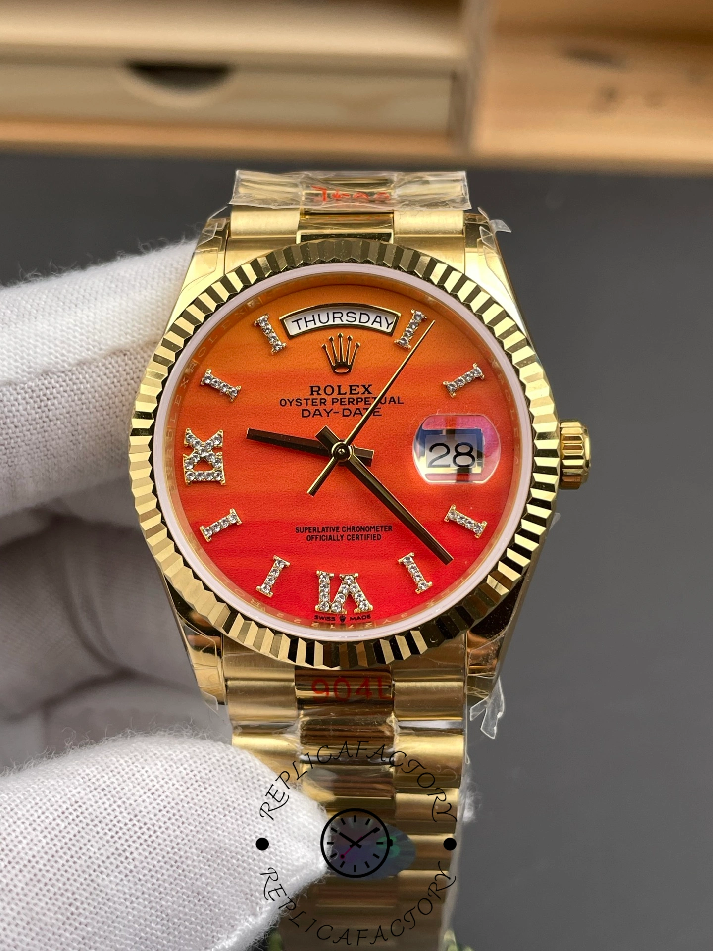 Rolex Day-Date 128238 Fluted Bezel Carnelian dial 36MM Unisex Replica Watch