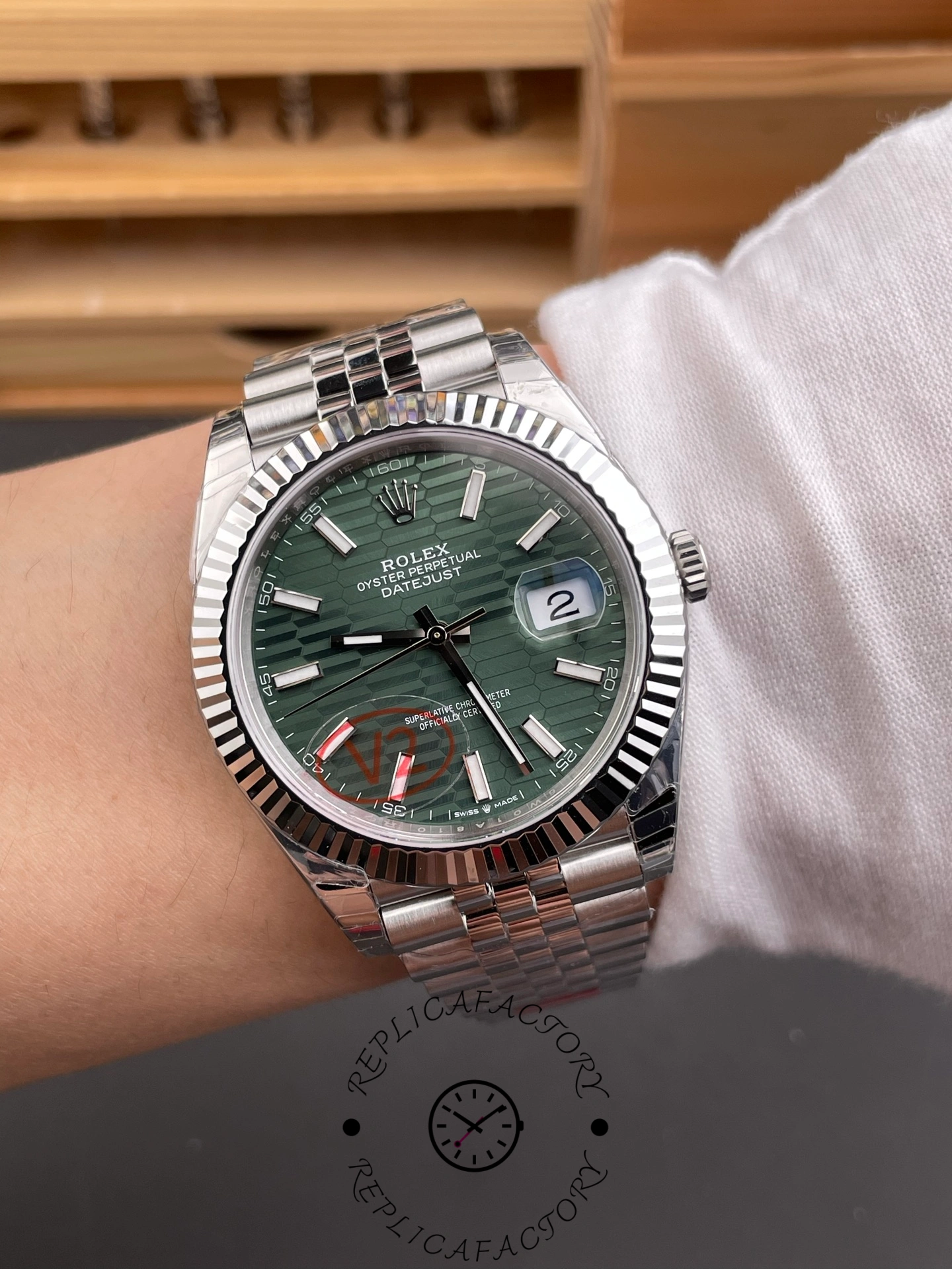 Rolex Datejust 41mm Stainless Steel 126334 0030 Mint Green Dial Fluted Jubilee