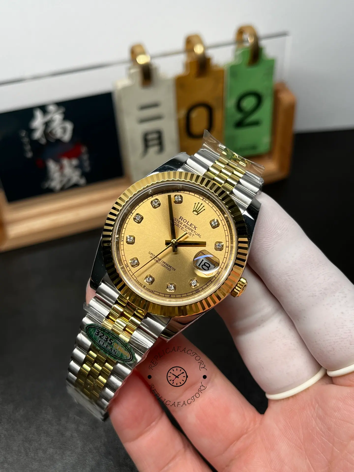 2022 Rolex Datejust Champagne Diamond Dial Two Tone M126333-0012 41mm Mens Replica Watch