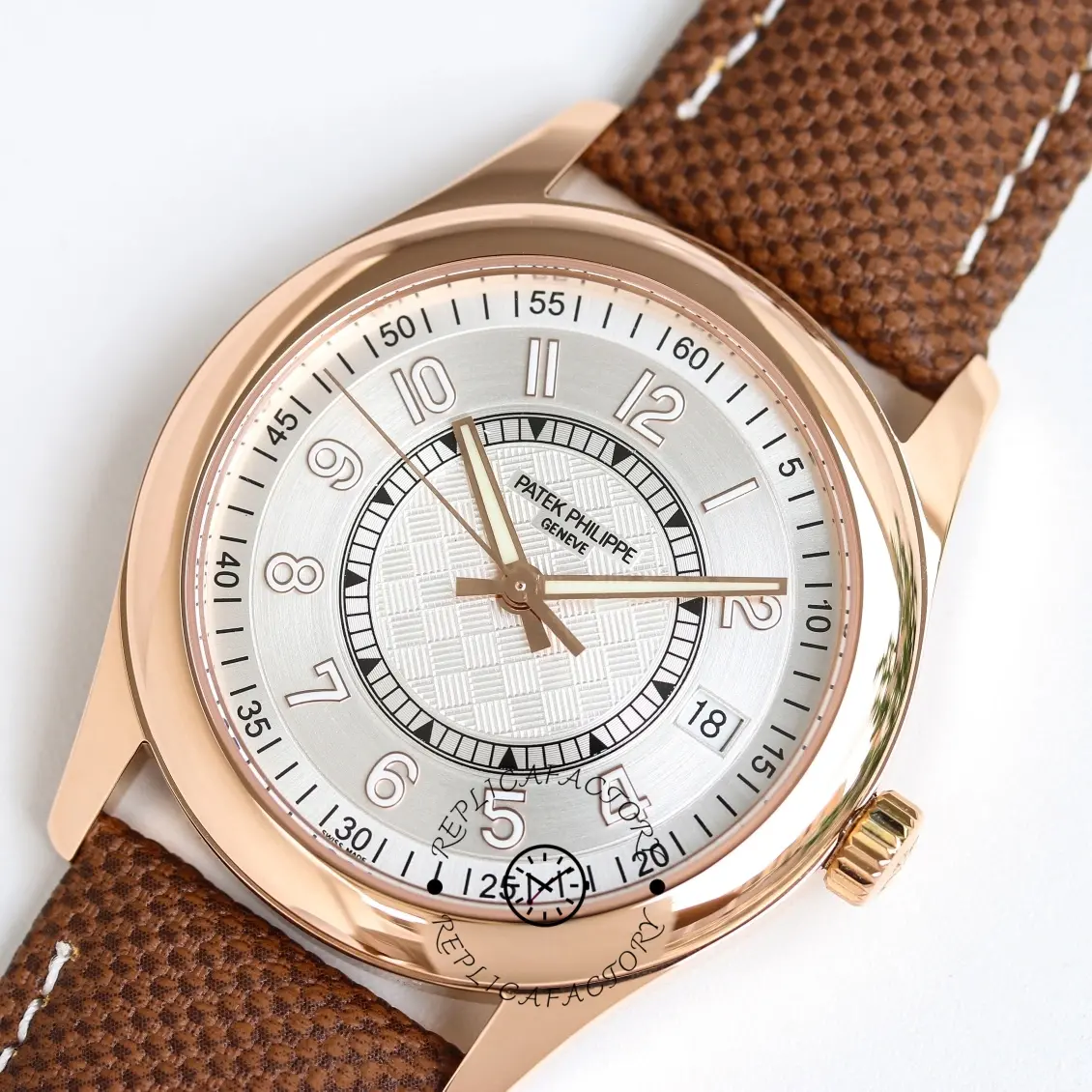 Angled wrist-style shot of the Patek Philippe Calatrava 6007A-001, highlighting hands and chapter ring.