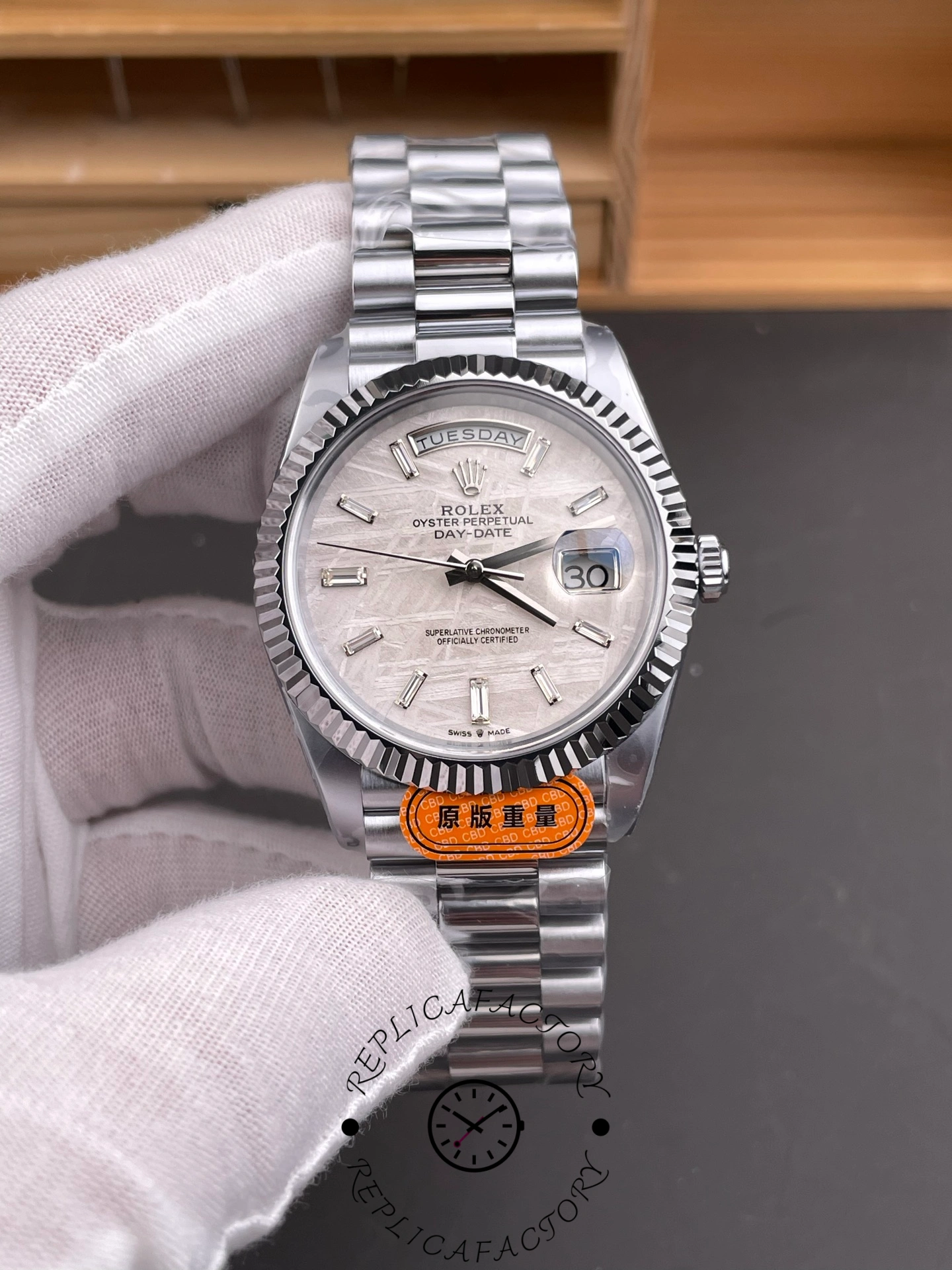 Rolex Day-Date 228239 Meteorite Grey Dial Fluted Bezel 40mm Mens Replica Watch