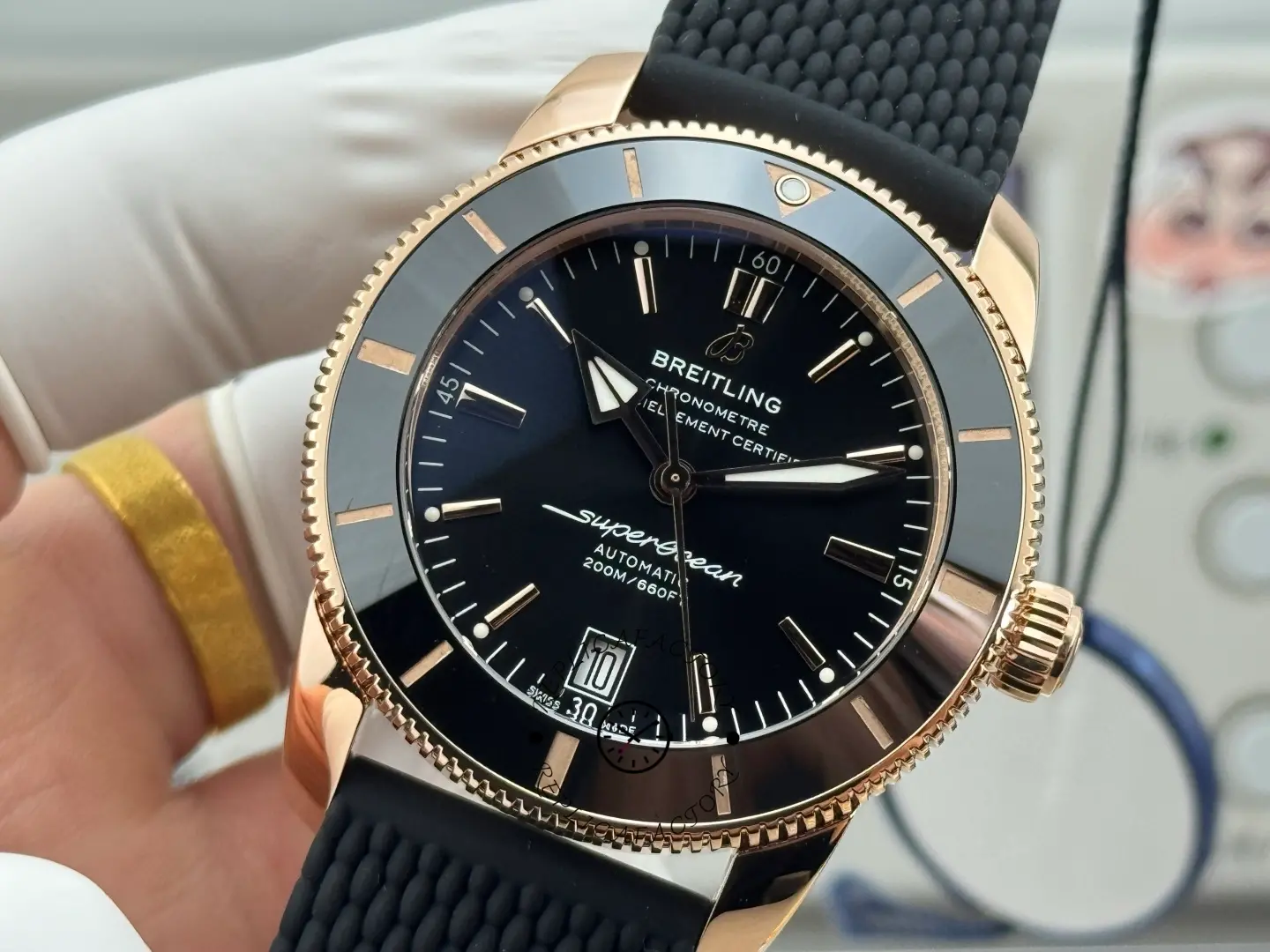 Breitling RB2010121B1S1, close front view showing bezel edge and polished case finish.