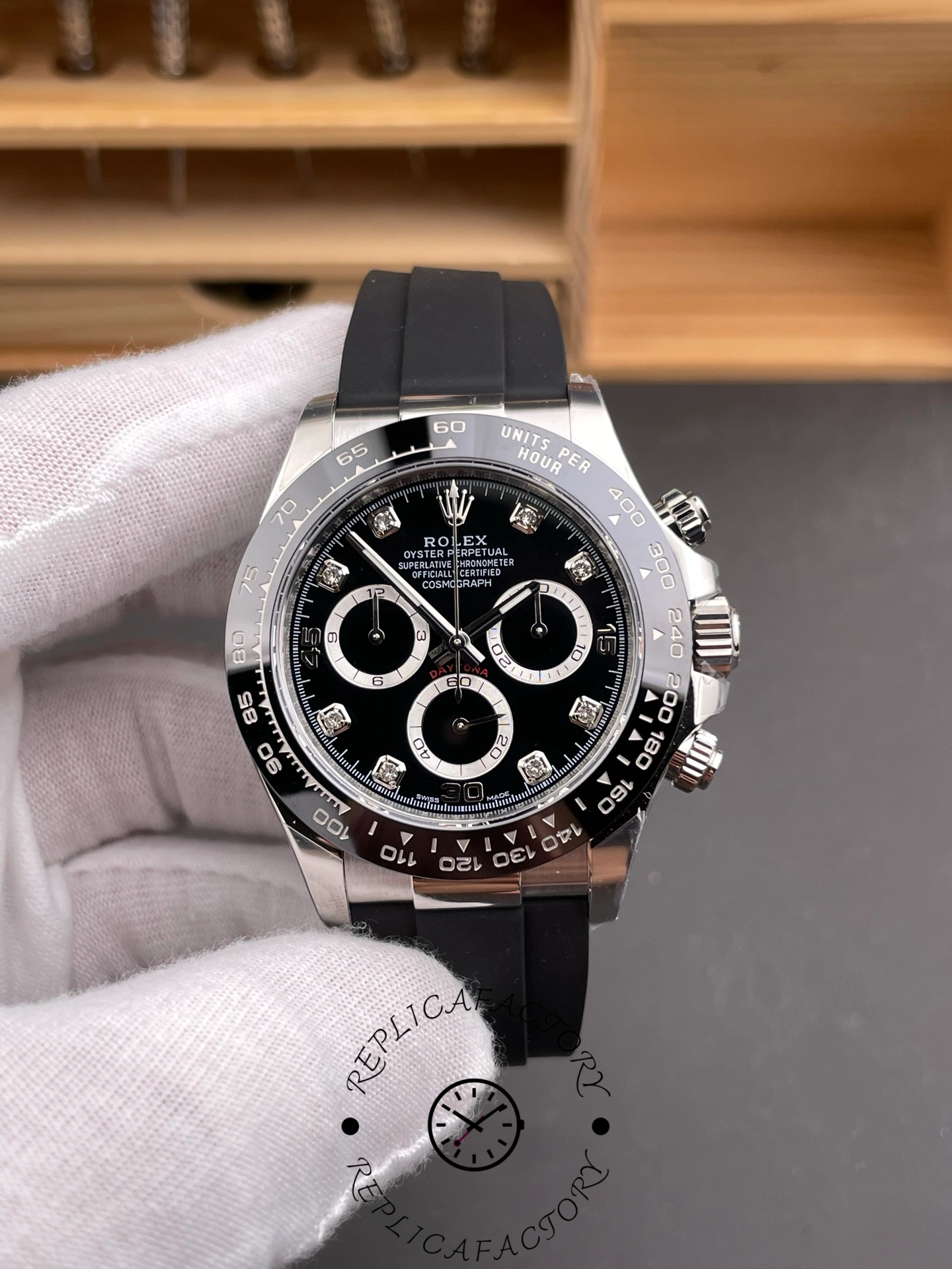 Rolex Daytona 116519 White Gold Automatic Black Dial Diamonds 40mm Mens Replica Watch