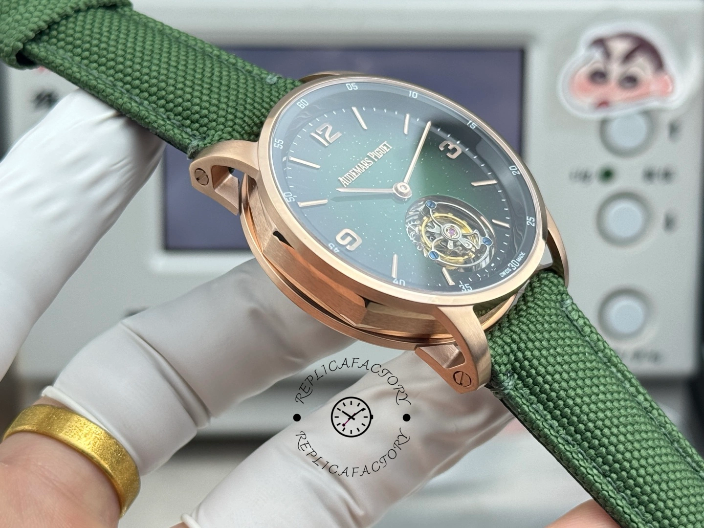 1:1 Clone AP CODE 11.59 26396NR.OO.D002KB.01 Green Aventurine Nylon Strap