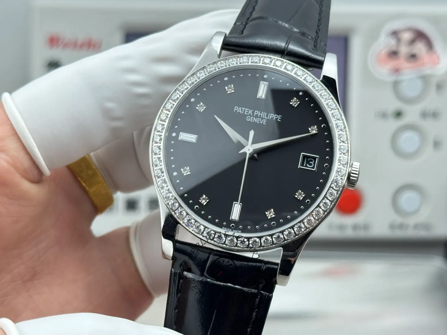 Patek Philippe Calatrava 38MM Diamond-Set Black Dial 5297G-001 1:1 Clone