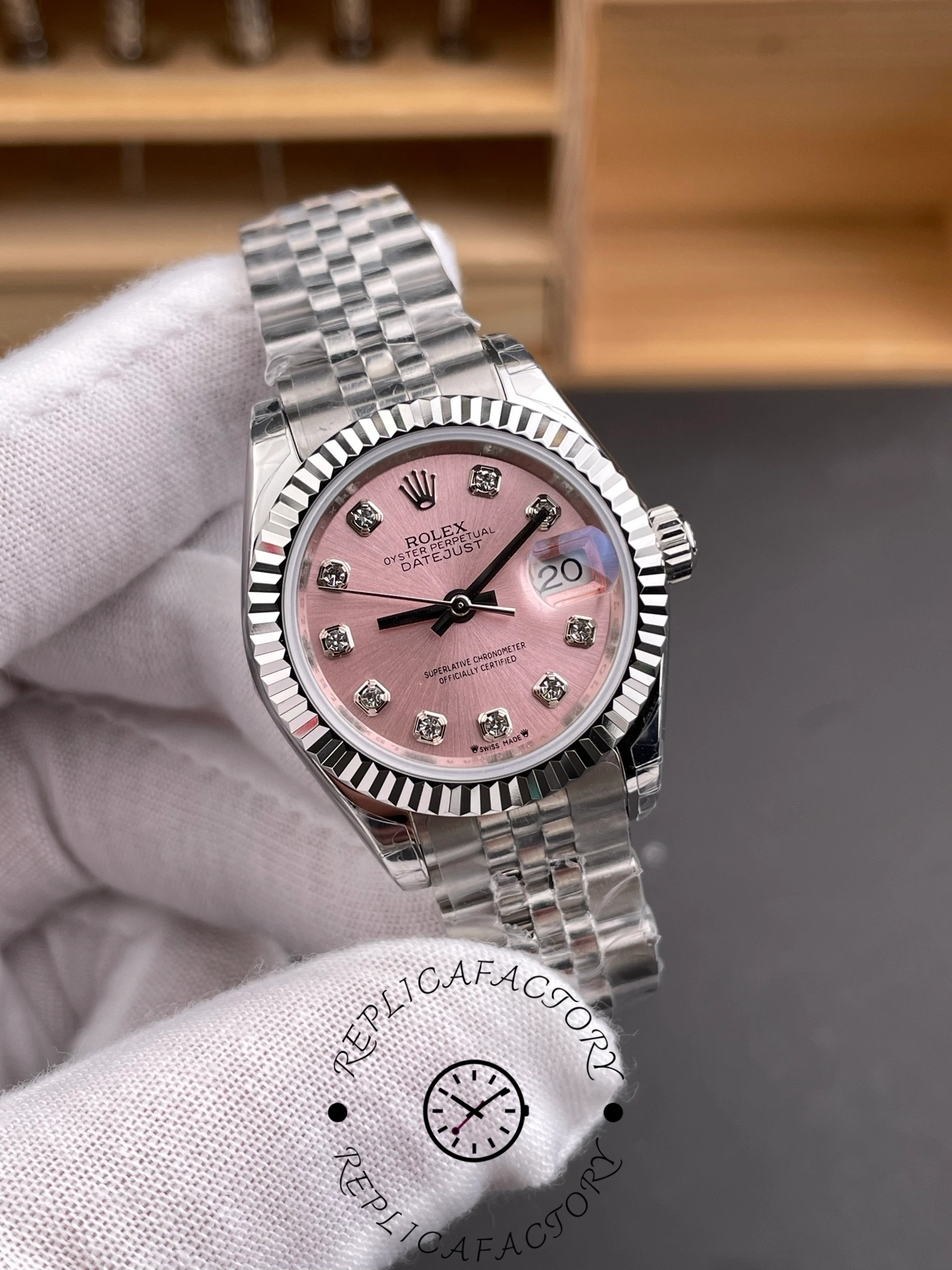 Rolex Datejust 279174 Stainless Steel Pink Diamond Dial 28mm Lady Replica Watch
