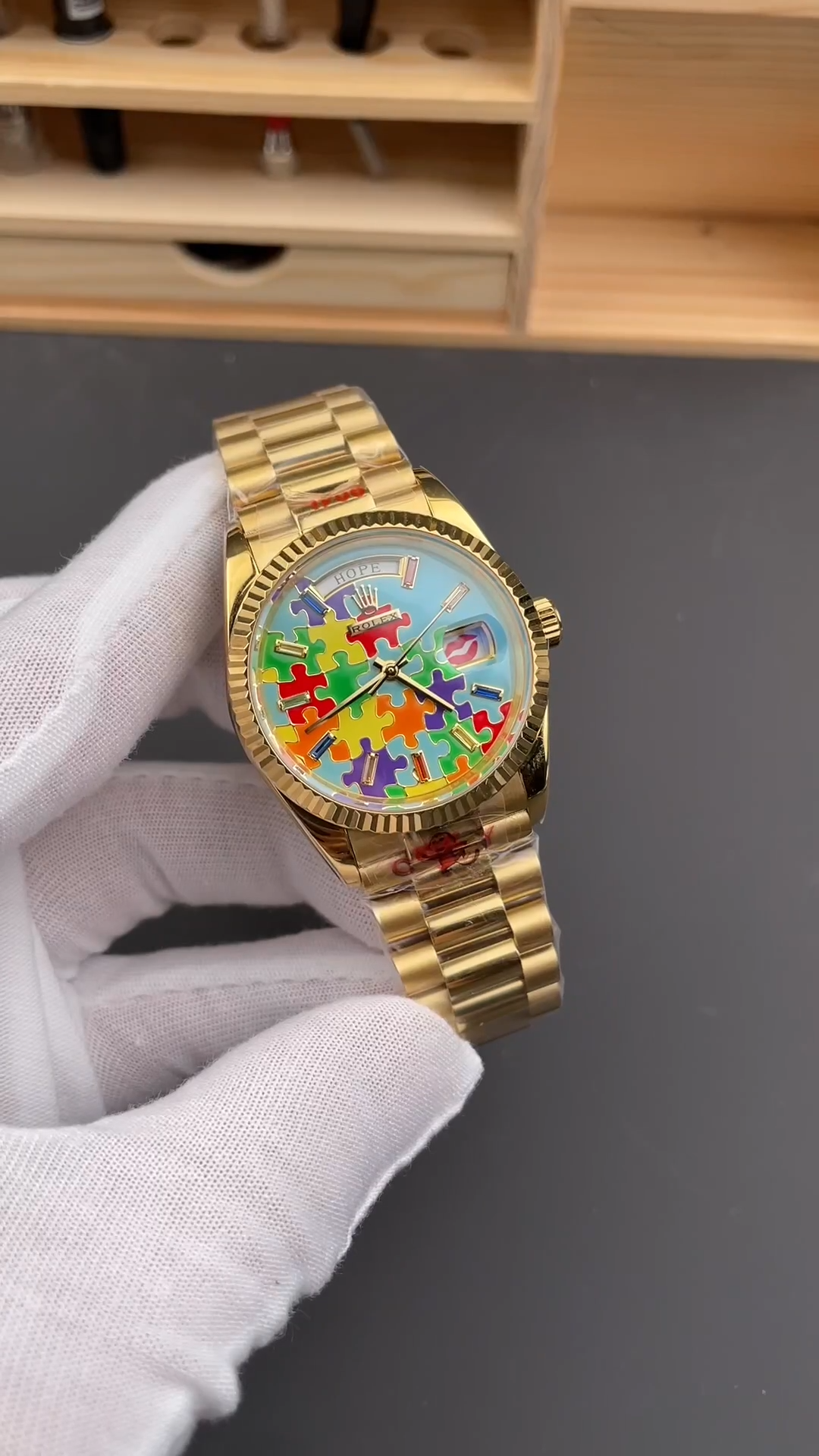 Rolex Day Date 128238-0106 36mm Yellow Gold Fluted Bezel Emoji Puzzle Dial