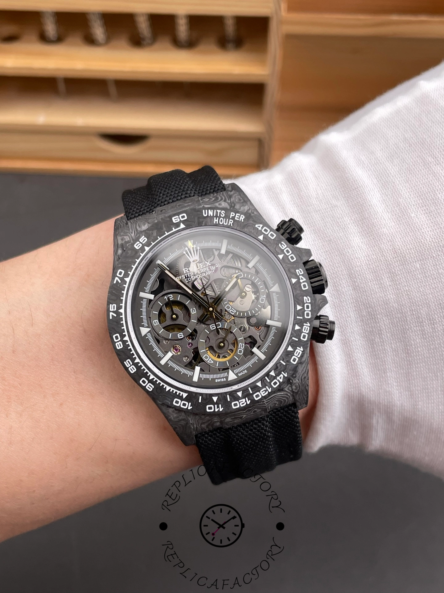 Rolex Daytona DIW Carbon Fiber Skeleton Black Replica Watch