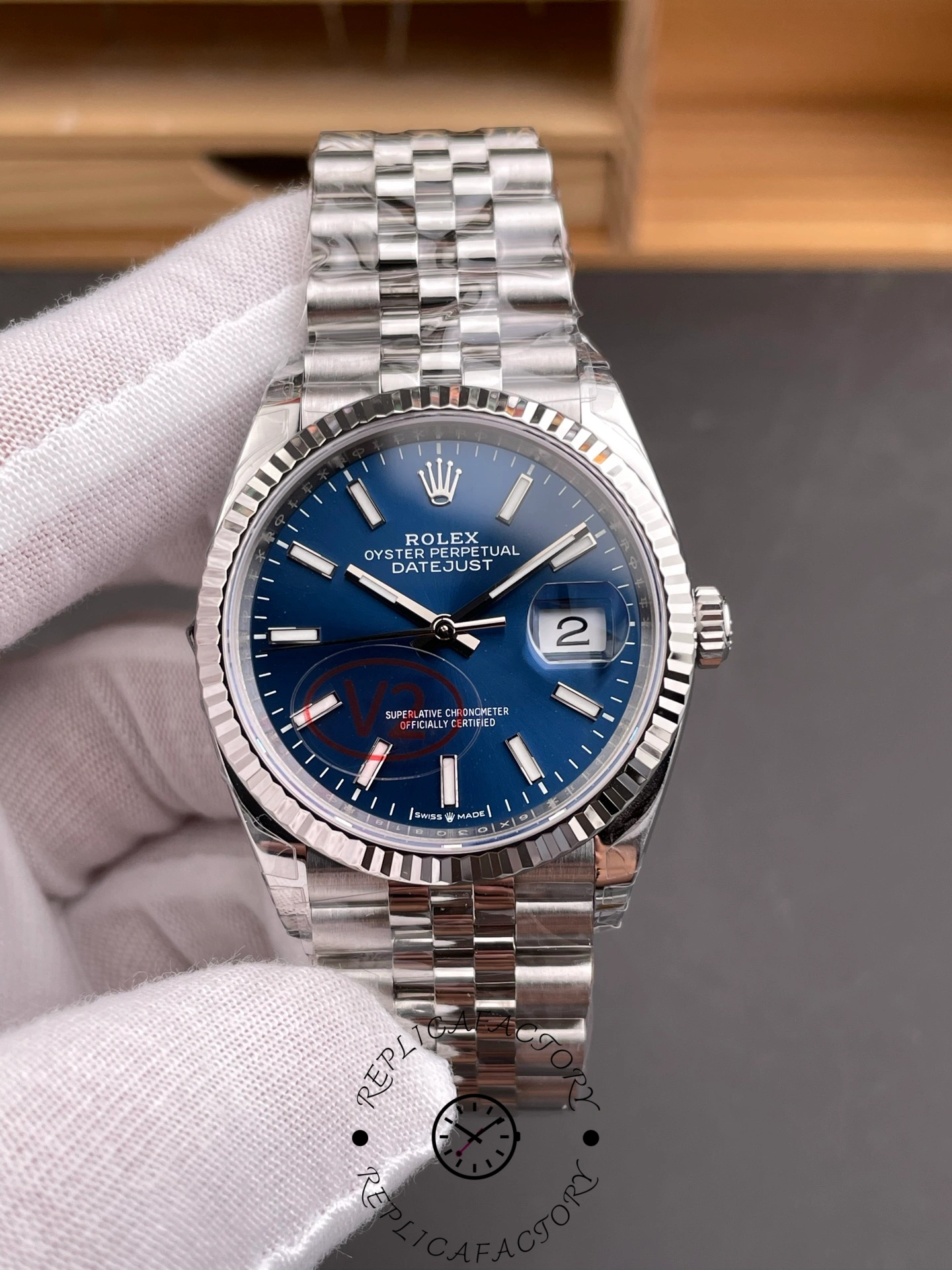 Rolex Datejust 126234 Blue Index Dial Fluted Bezel 36MM Unisex Replica Watch