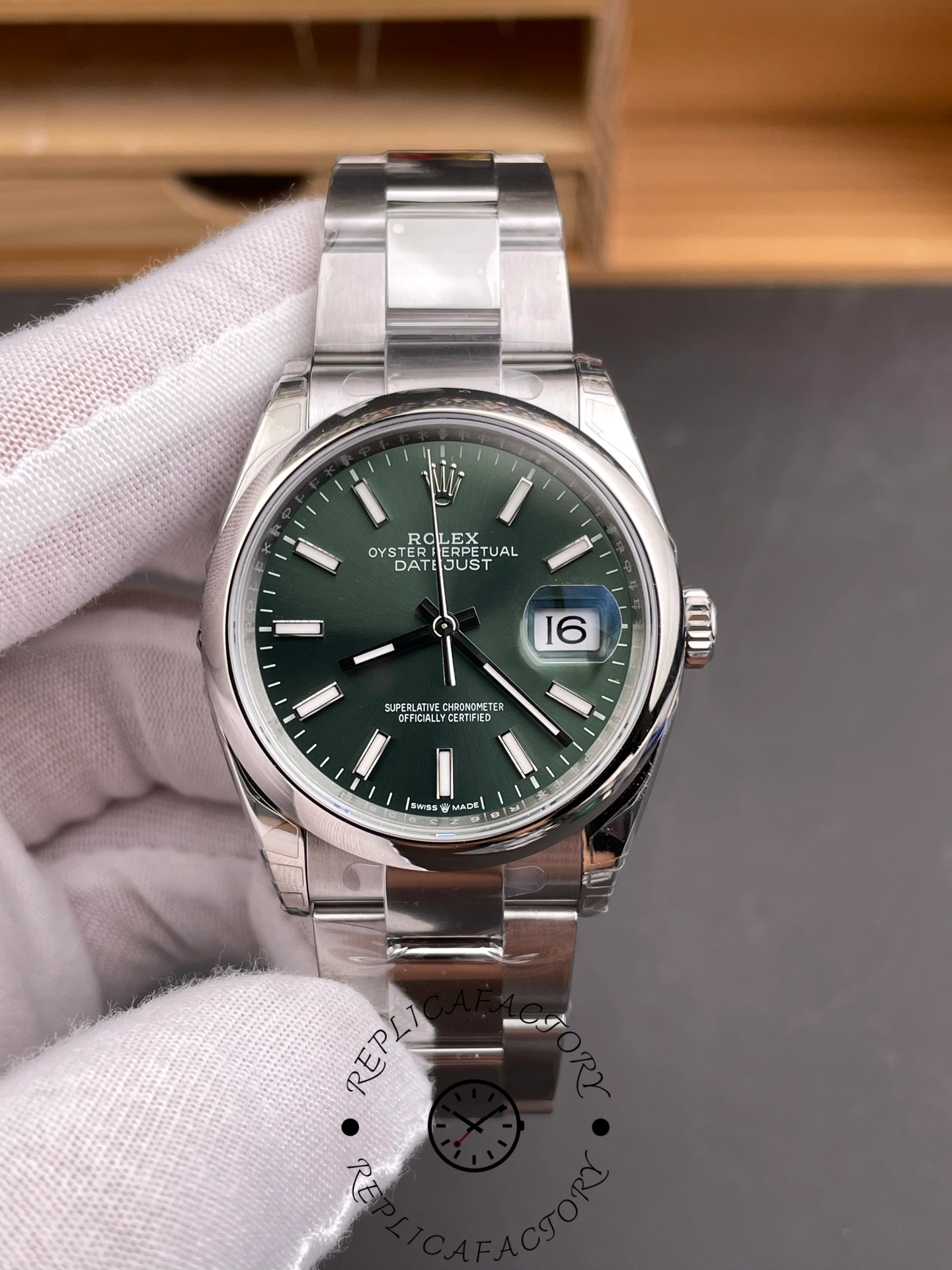 Rolex Datejust 126200 Green Index Dial Stainless steel 36MM Unisex Replica Watch