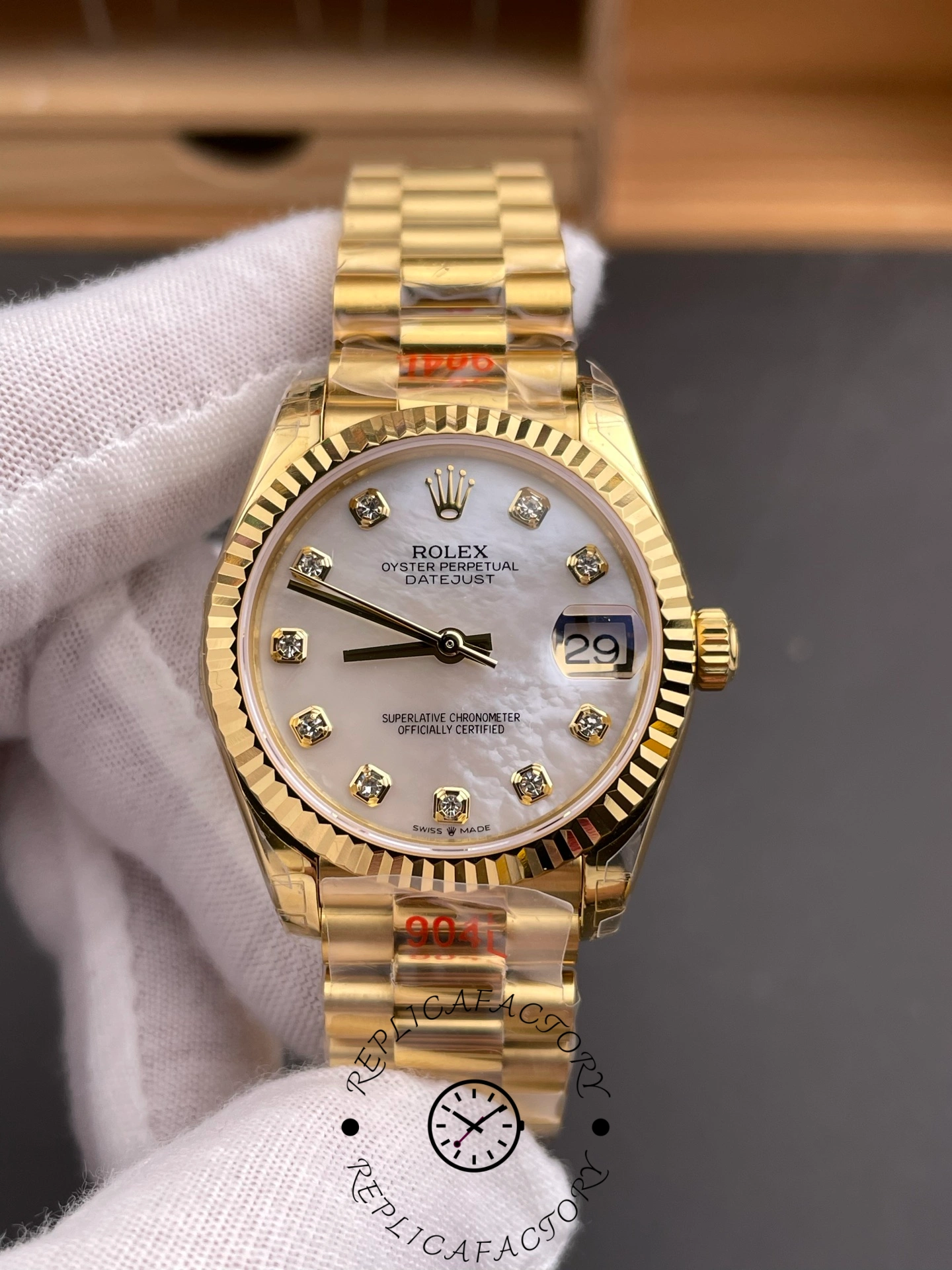 Rolex Datejust 31 Yellow Gold Mother-of-Pearl Diamond Dial M278278-0010 Women's Watch