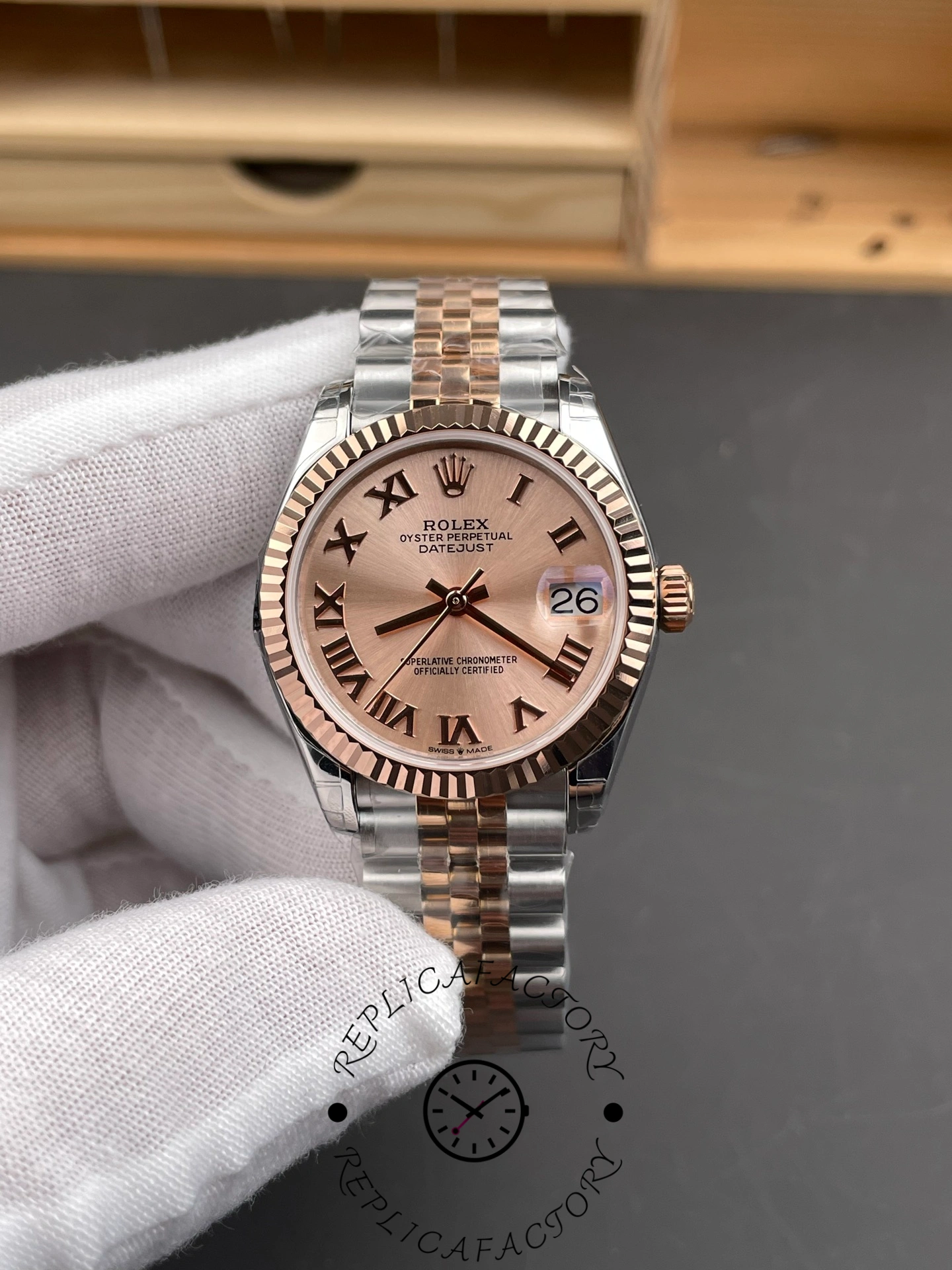Rolex Datejust 278271 Sun Dust Roman Dial Two Tone Rose Gold Fluted Bezel Jubilee