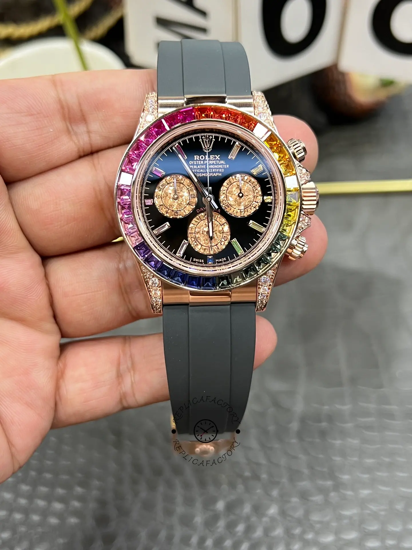 Rolex Daytona 1:1 Clone 116595RBOW Black Dial Rubber Strap