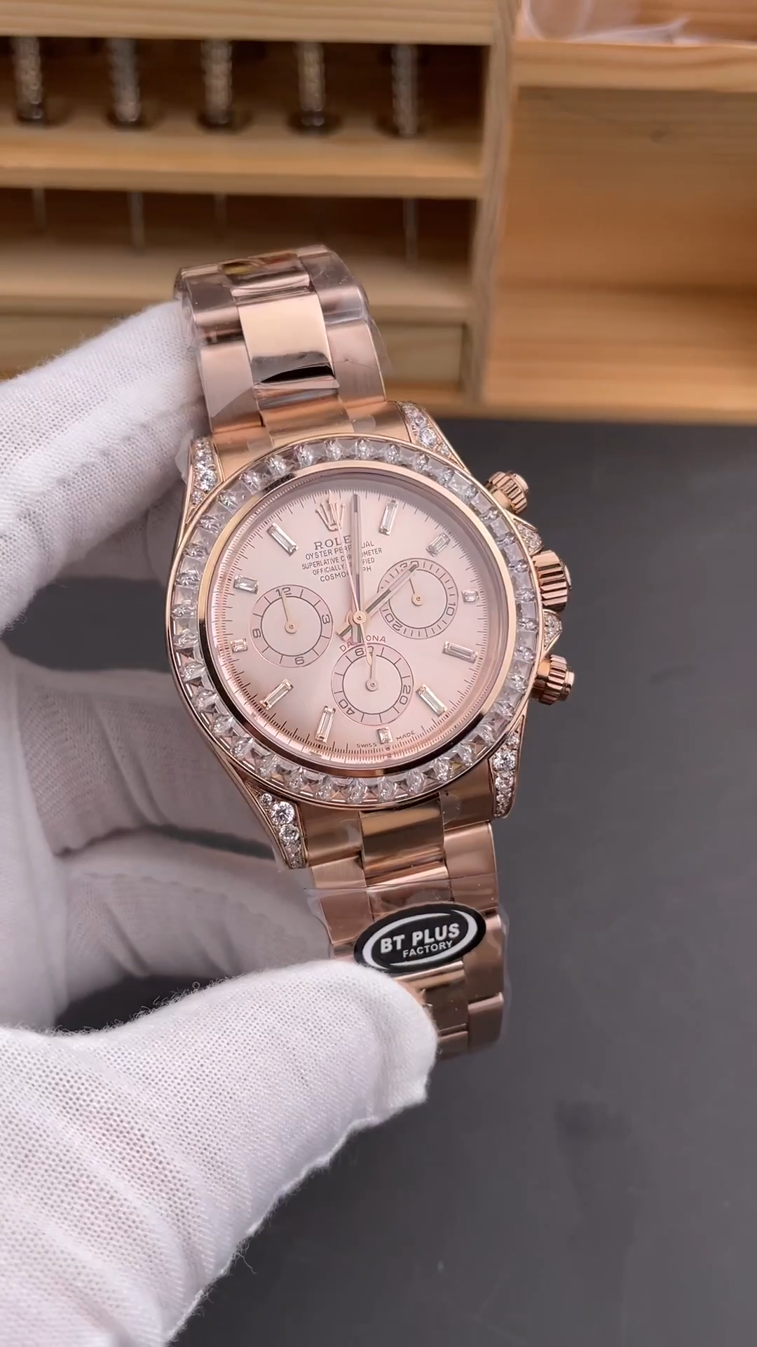 Replica Rolex Daytona 126595TBR 0001 Pink Dial & Diamond Bezel Watch