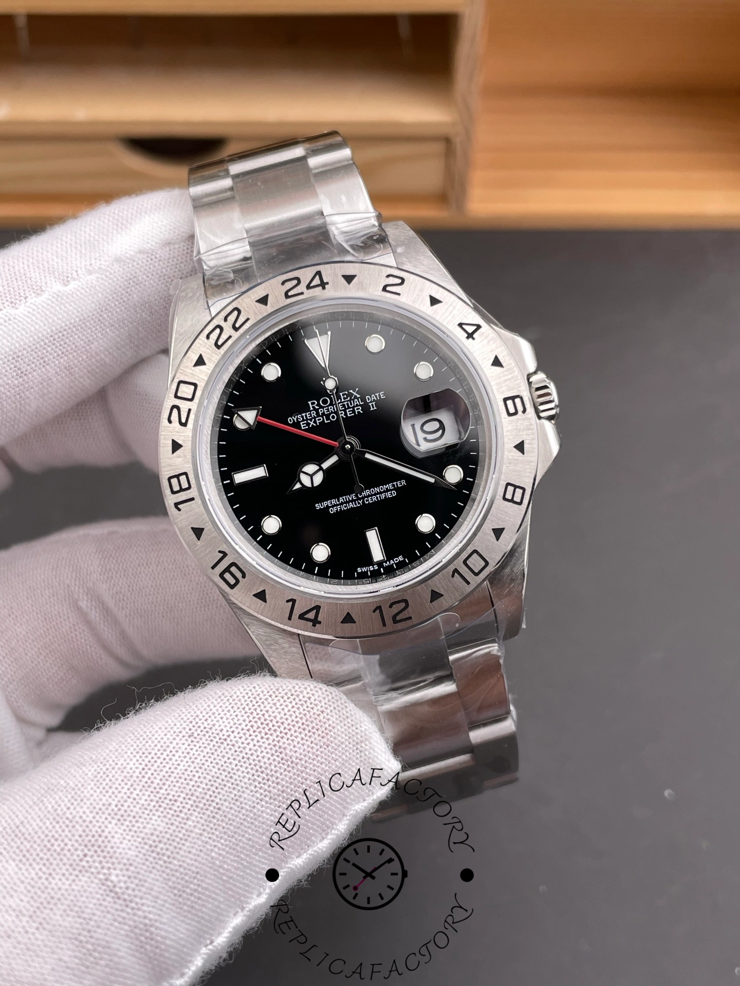 Rolex Explorer II 16570 Stainless Steel Black Dial 40MM Mens Replica Watch