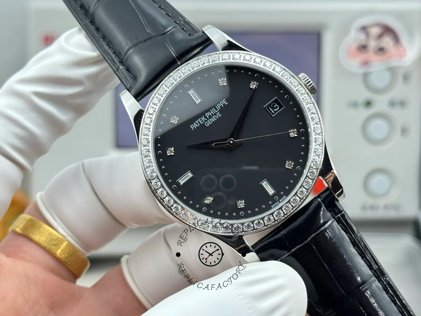 Patek Philippe Calatrava 38MM Diamond-Set Black Dial 5297G-001 1:1 Clone