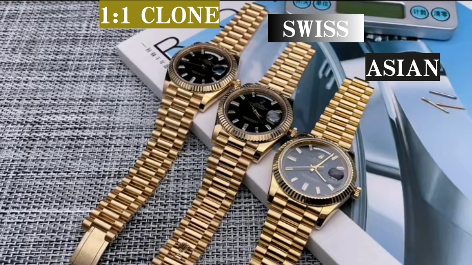 Asian, Swiss and 1:1 Clone quality tier watches shown side by side