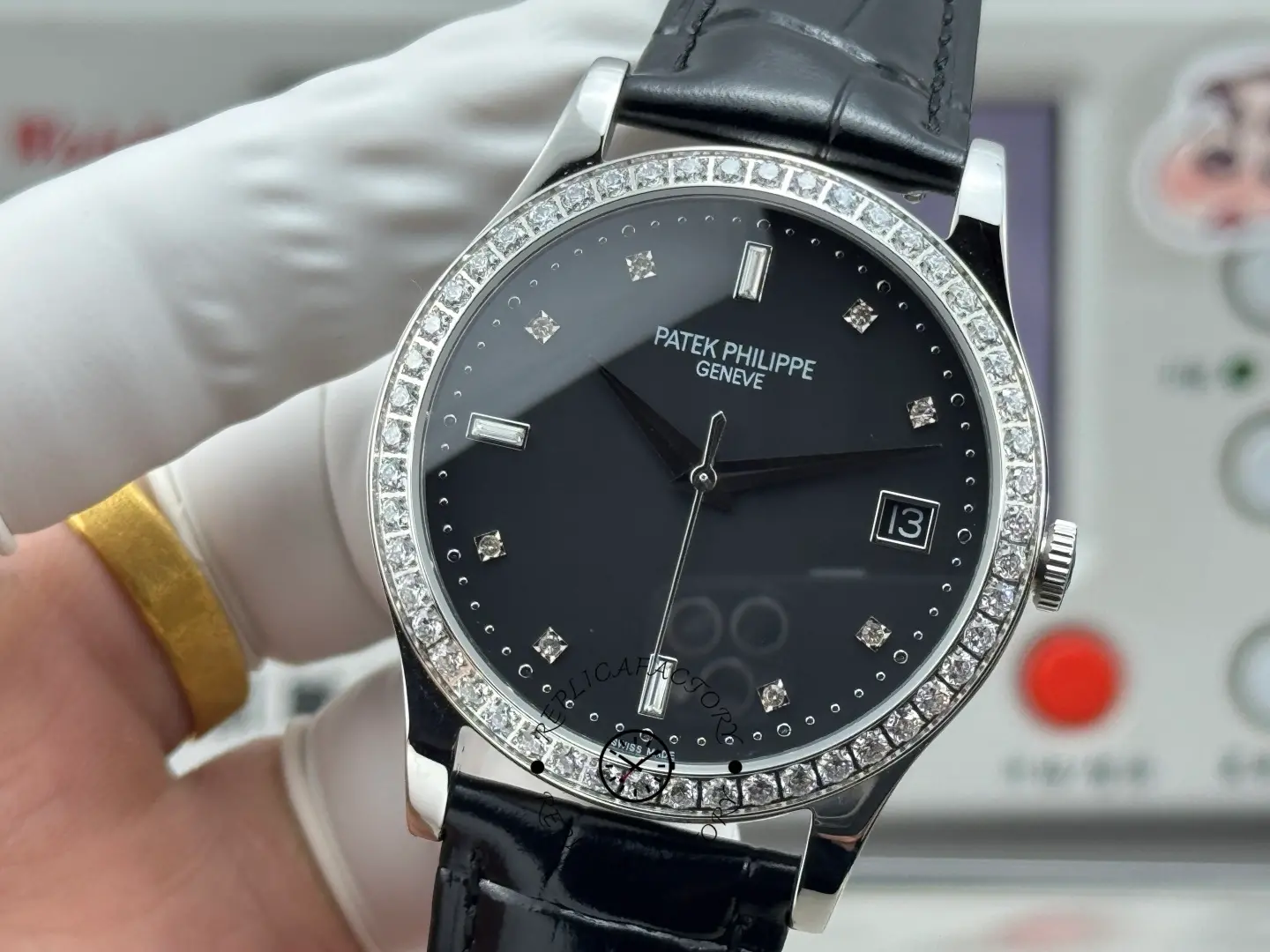 Patek Philippe Calatrava 38MM Diamond-Set Black Dial 5297G-001 1:1 Clone