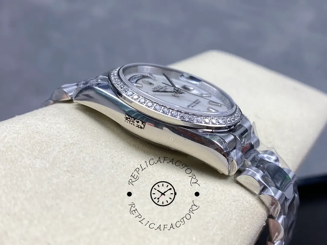 Rolex Day Date 36 MOP Dial Diamond Bezel Platinum m128396tbr 0022