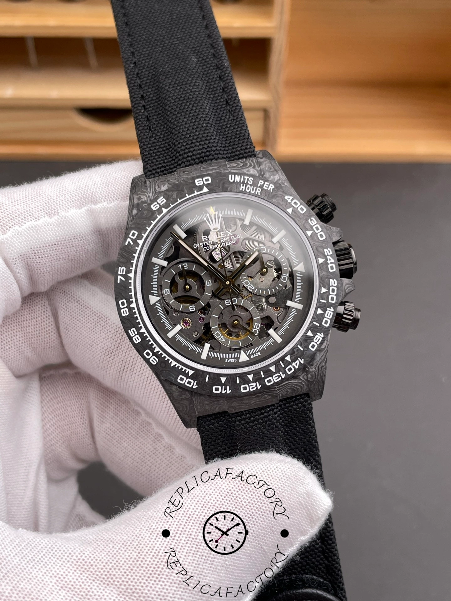 Rolex Daytona DIW Carbon Fiber Skeleton Black Replica Watch