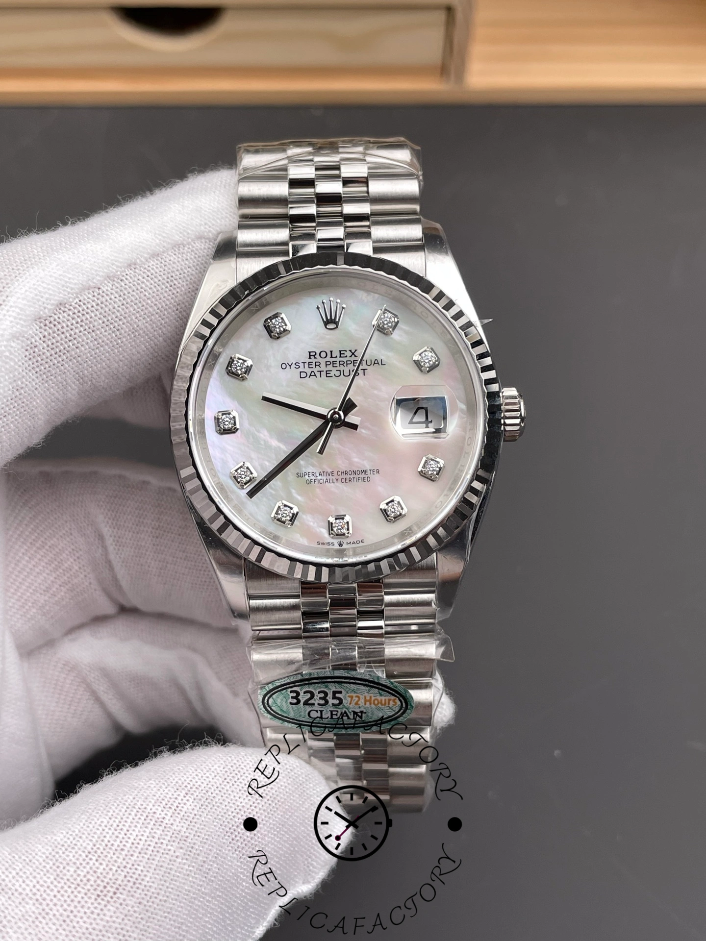 Rolex Datejust 126234 White Mother of Pearl Diamonds Dial 36MM Unisex Replica Watch