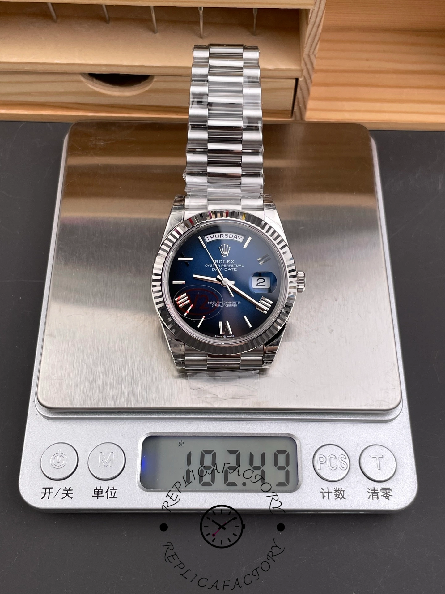 Rolex Day Date 40 White Gold Blue Ombre Dial M228236 0024