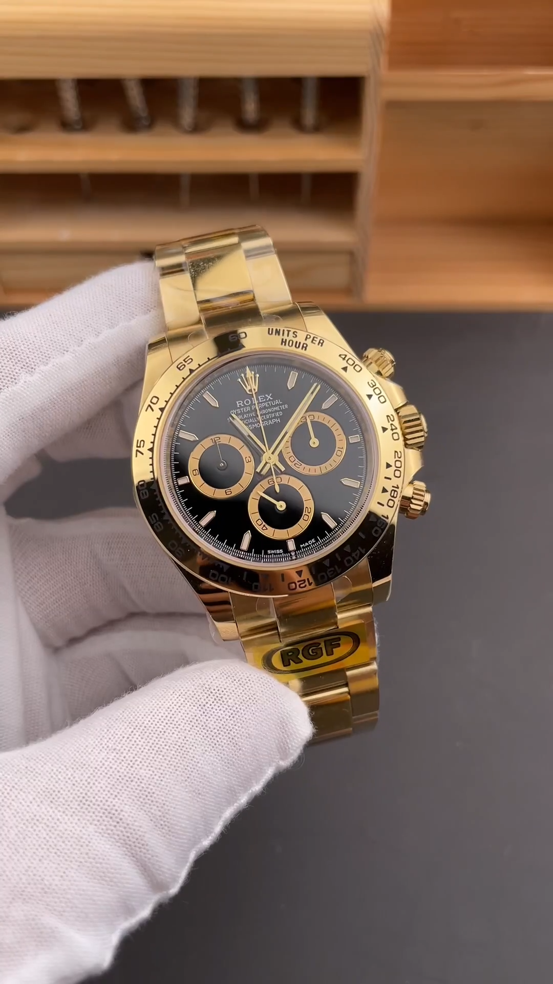 Rolex Daytona 40mm Yellow Gold Oyster Bracelet with Black Stick Dial 126508 0004