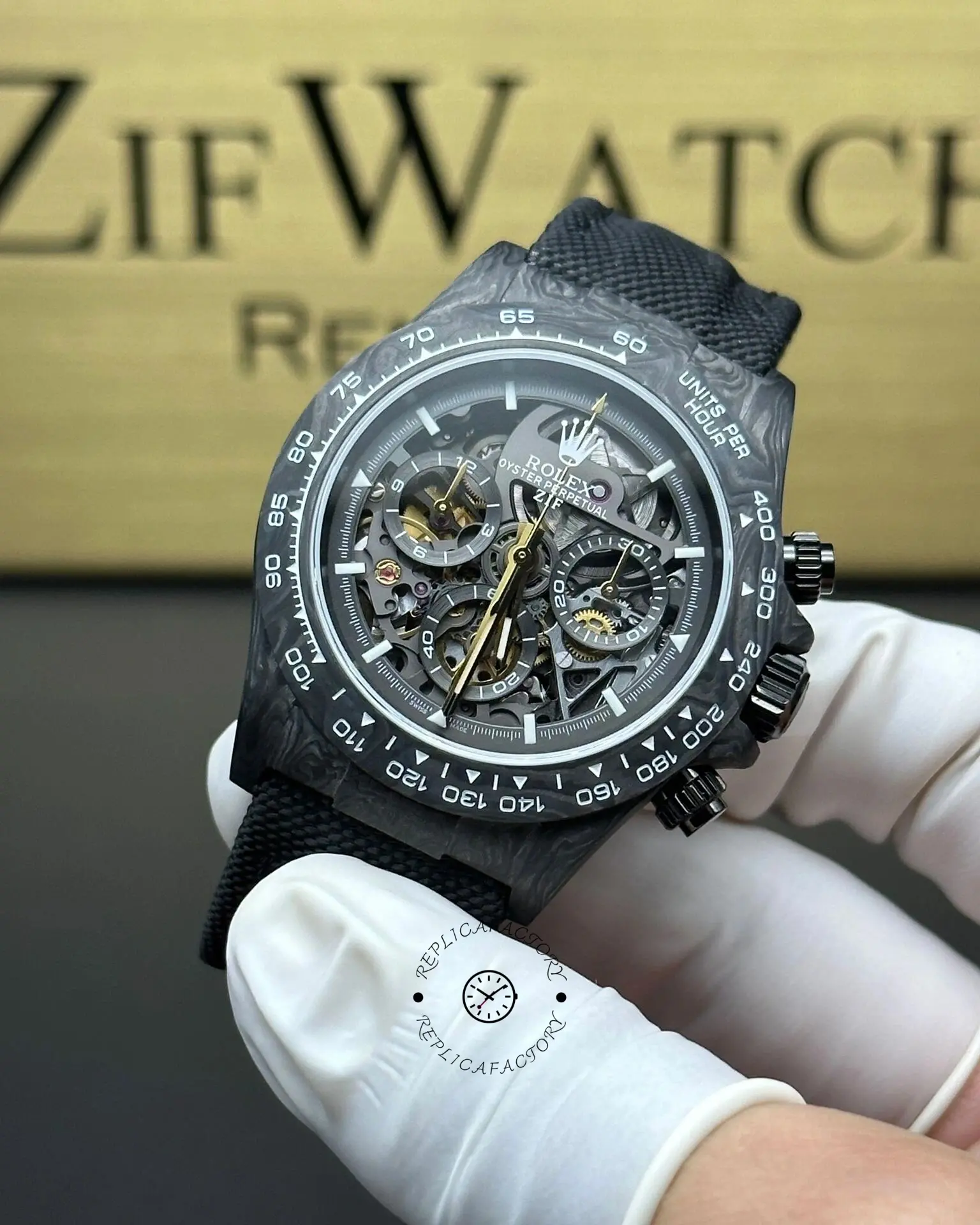 Rolex Daytona DIW Carbon Fiber Skeleton Black Replica Watch