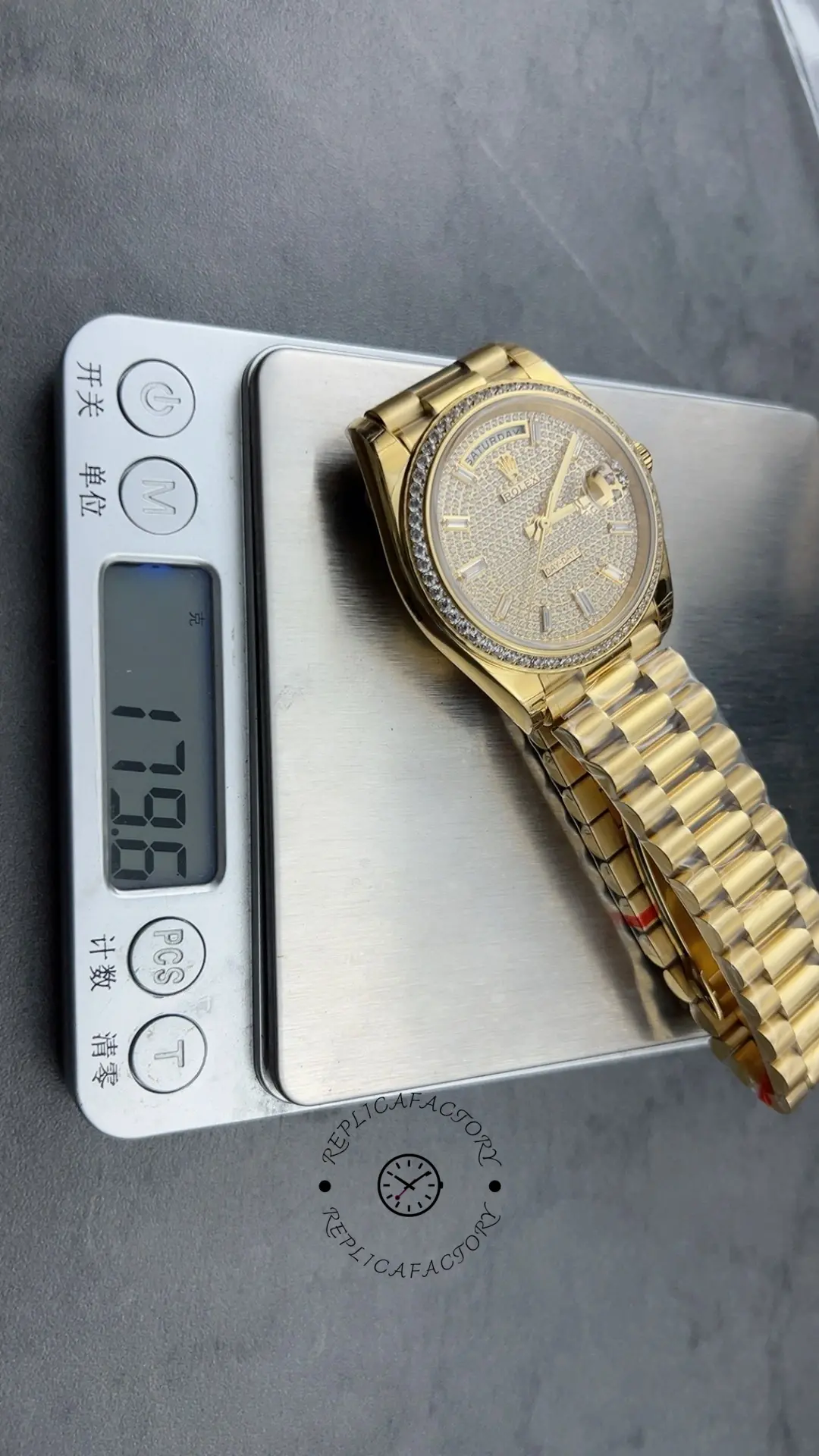 Replica Rolex Day-Date Diamond-Paved Dial 228398TBR-0036 40 Yellow Gold