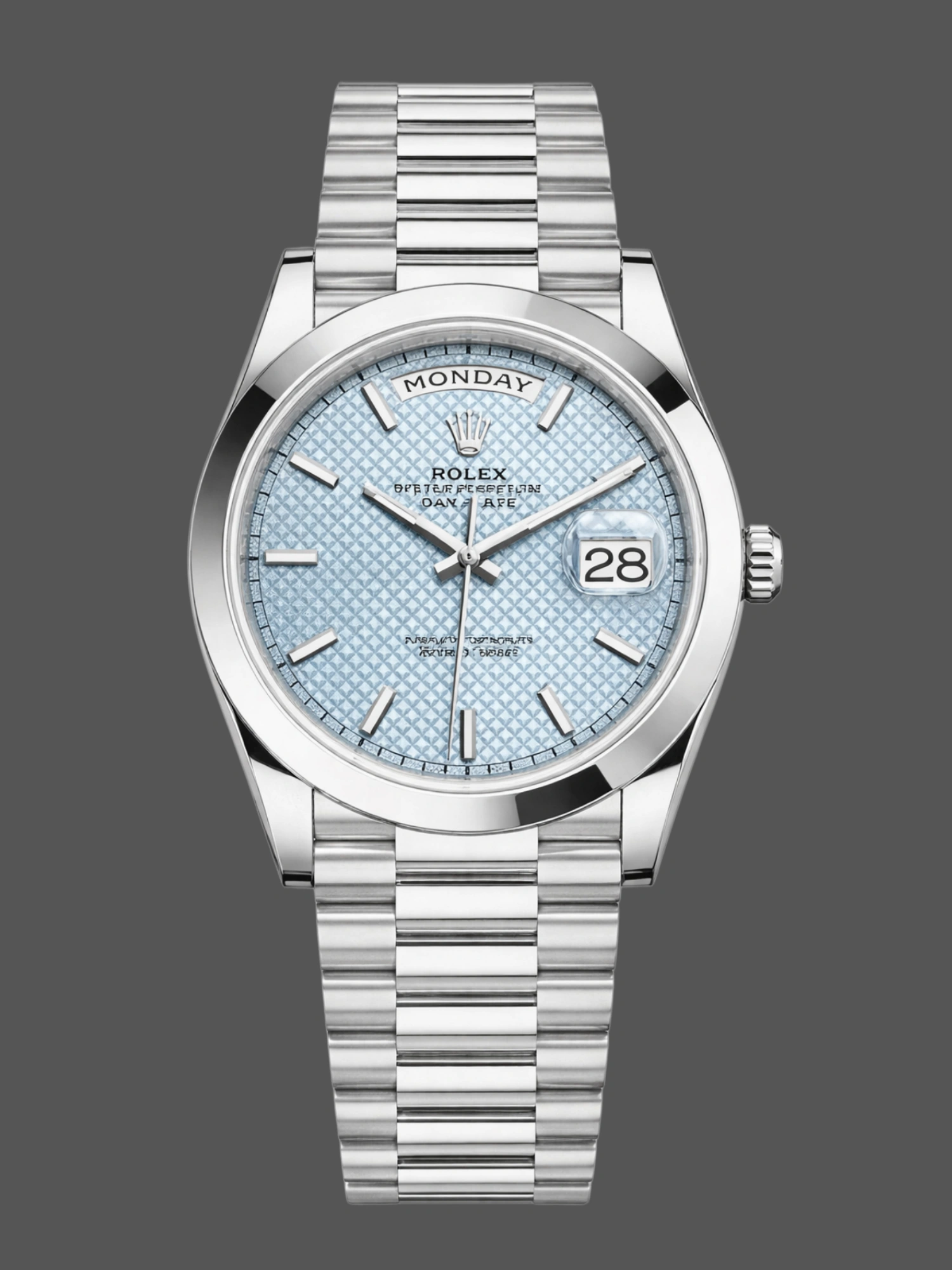 Rolex Day-Date 228206 Ice Blue Motif Dial Platinum 40MM Mens Replica Watch