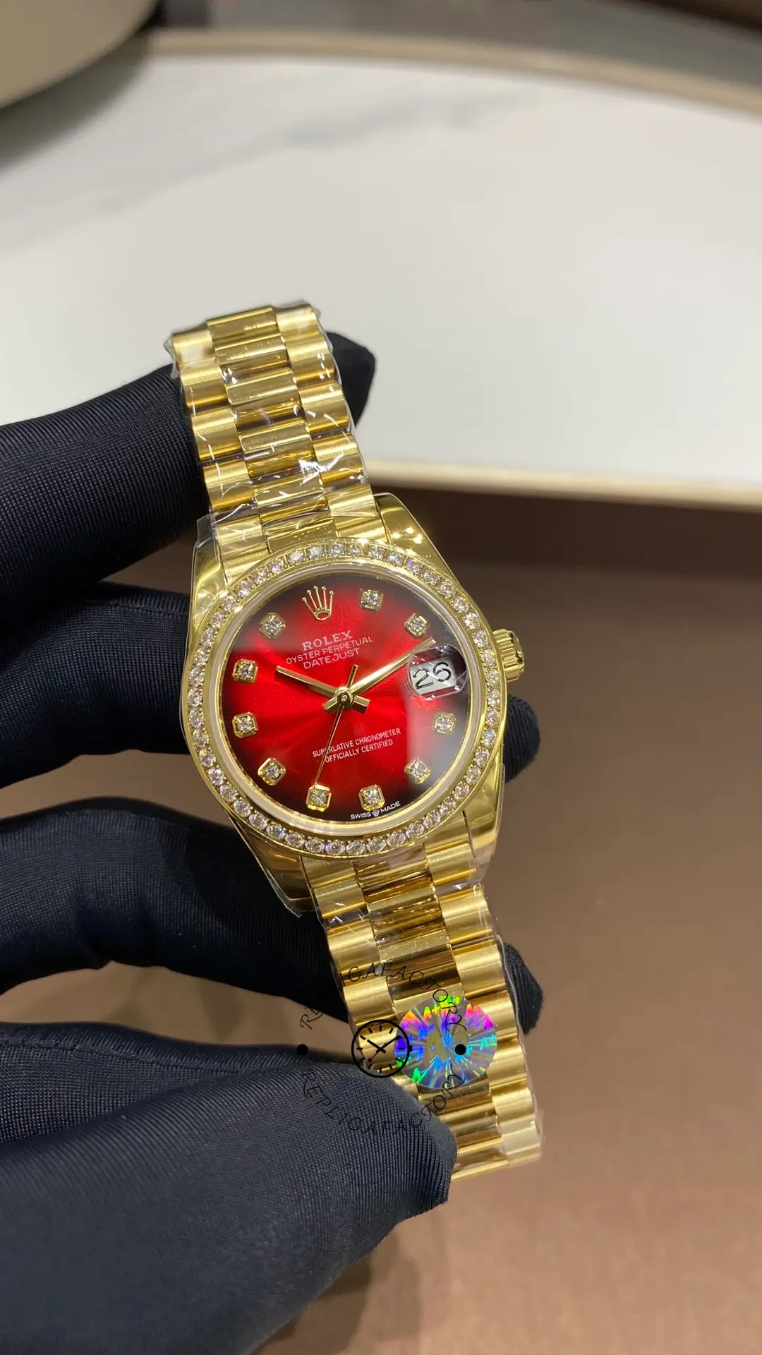 Rolex Datejust Yellow Gold Strap Replica 31 Diamond-Set Bezel 278288RBR-0041