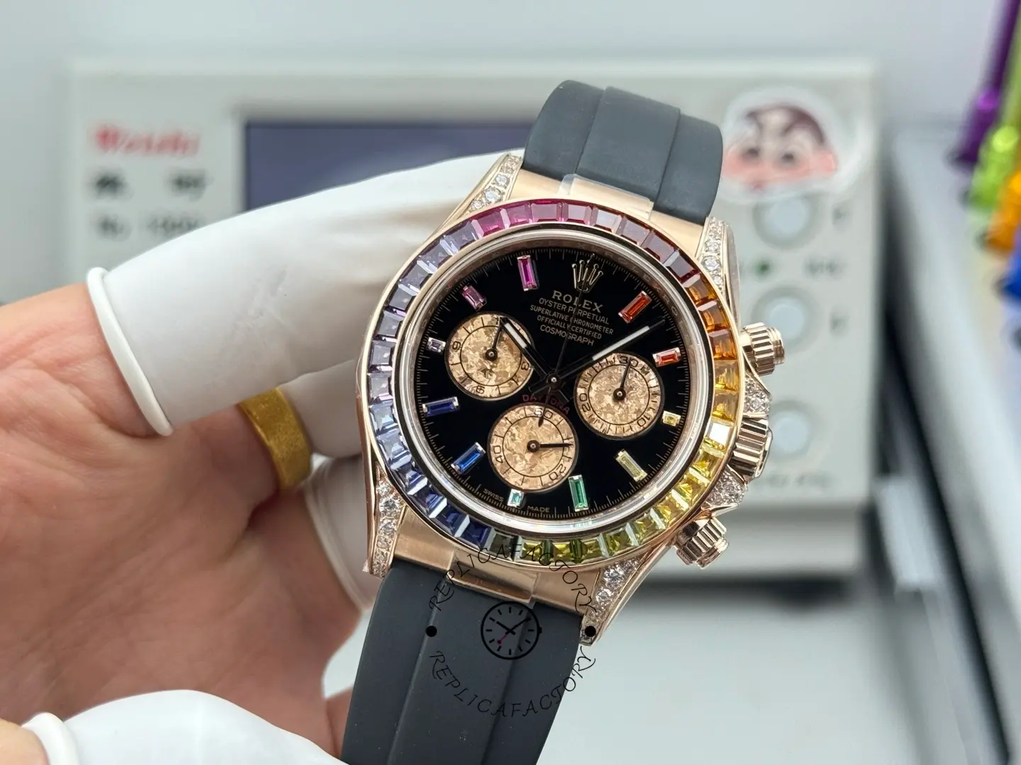 Rolex Daytona 1:1 Clone 116595RBOW Black Dial Rubber Strap