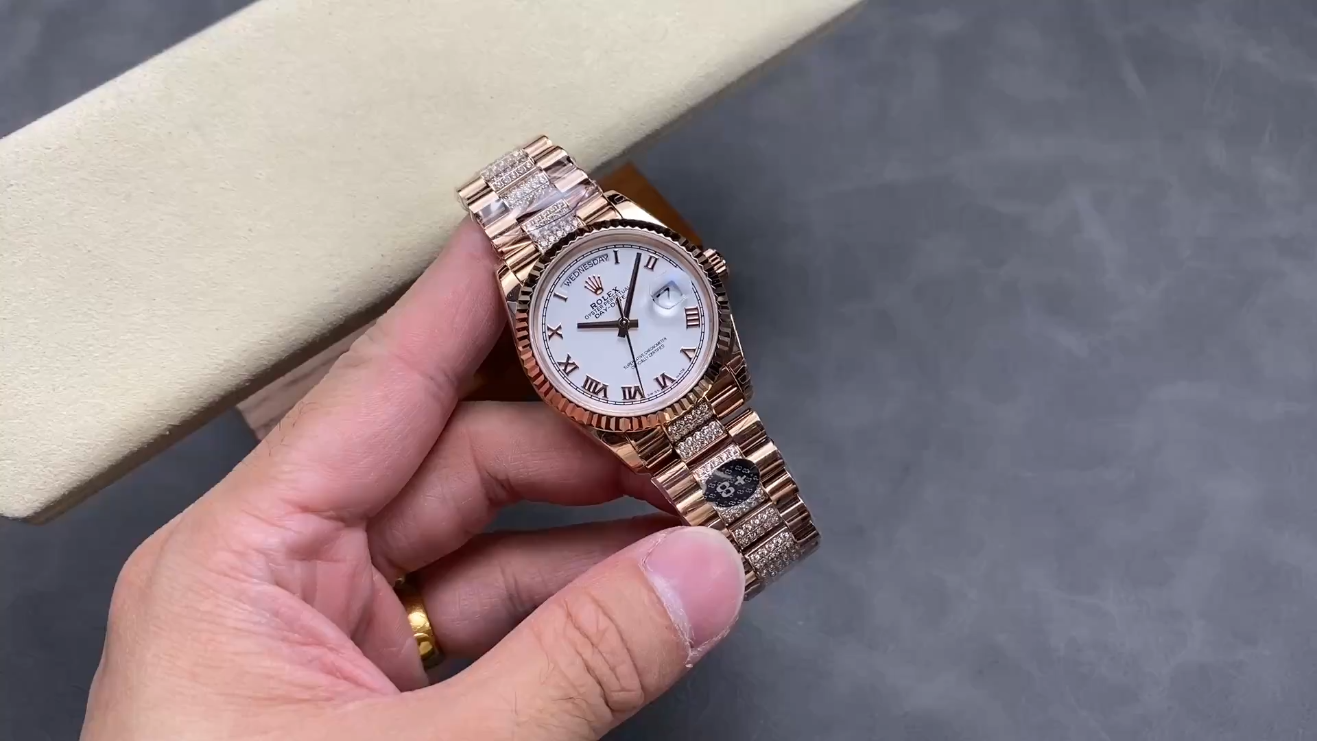 Rolex Replica 128235-0053 Day-Date 36 Chronometer White Roman Dial