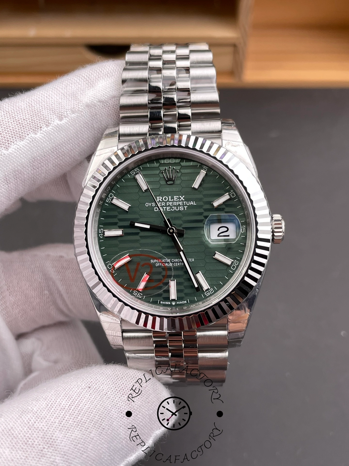Rolex Datejust 41mm Stainless Steel 126334 0030 Mint Green Dial Fluted Jubilee