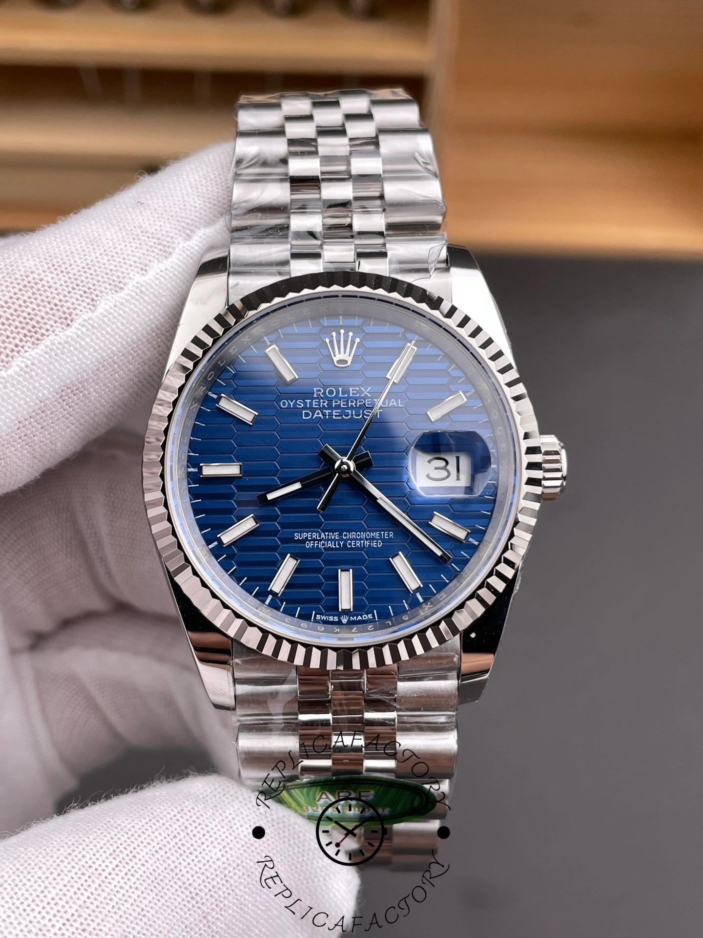 Rolex Datejust 126234 Fluted Bezel Blue Fluted Motif Dial 36MM Unisex Replica Watch