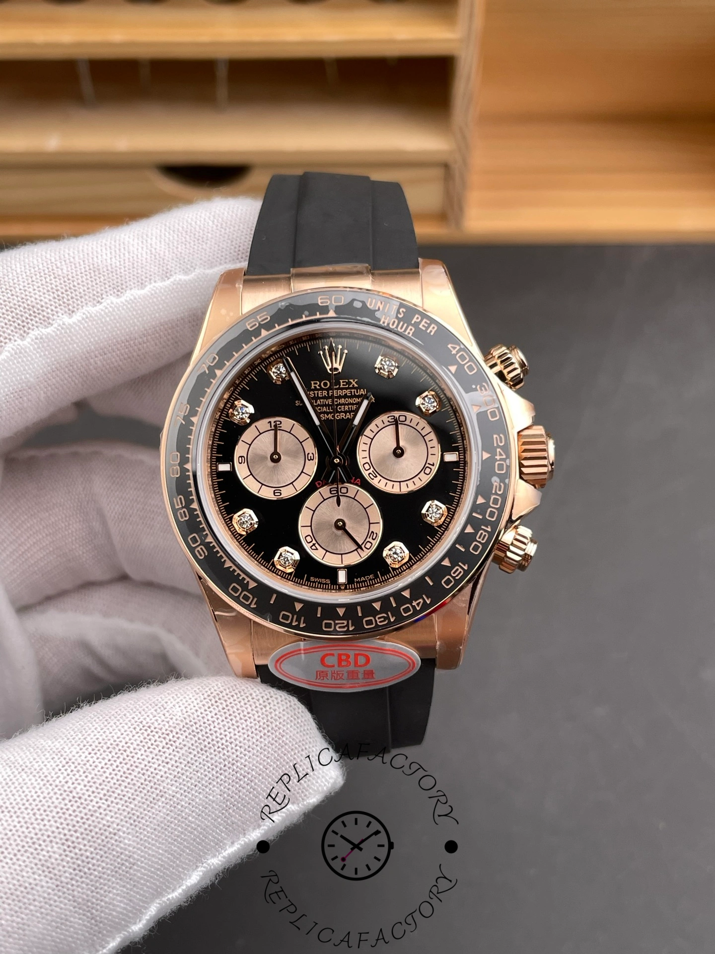 Rolex Daytona Everose Rubber 126515LN 0004 Black Dial Diamond Watch