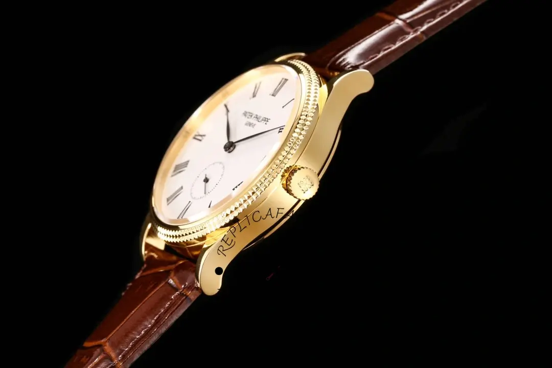 Side profile of the Patek Philippe 5119G-001, showing thin case, bezel edge, and crown position.