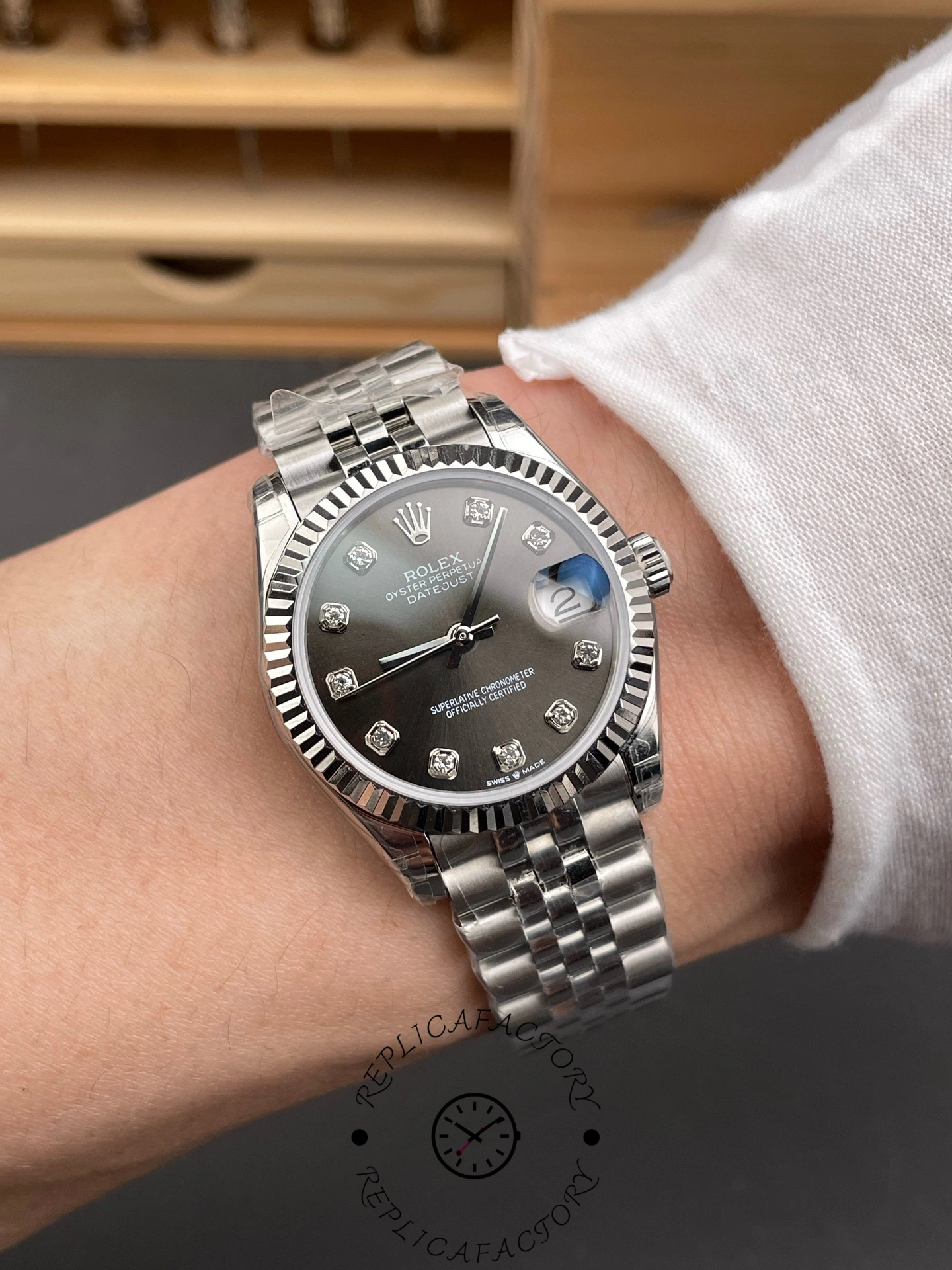Rolex Datejust m178274 Black Diamond Dial Fluted Bezel 31MM Lady Replica Watch
