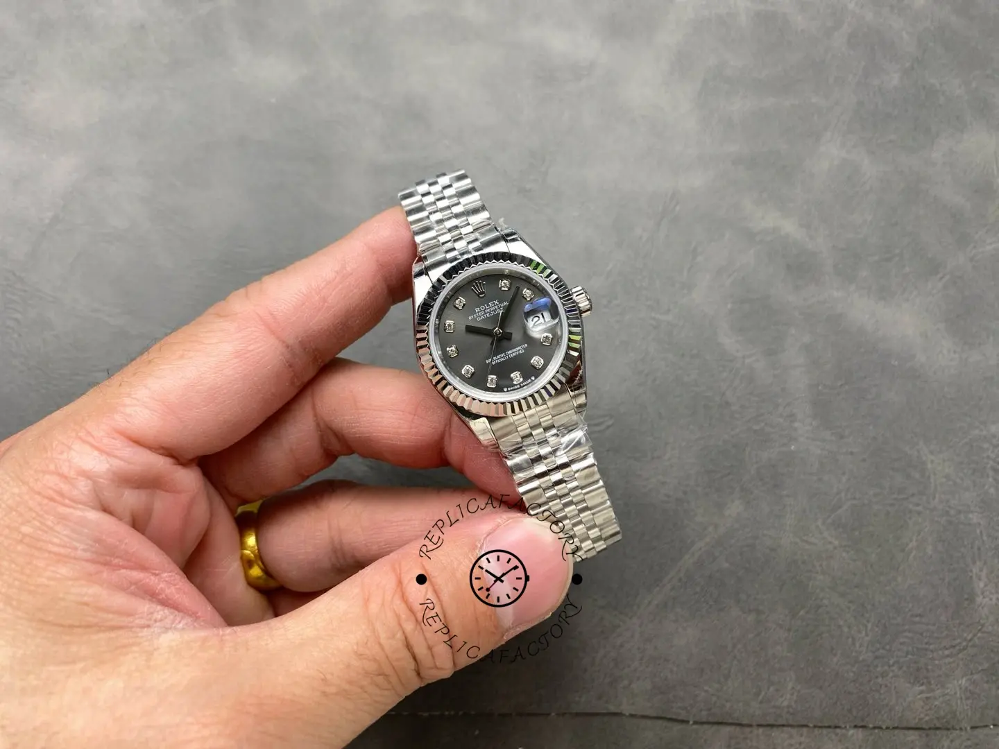 Rolex Datejust 279174 Stainless Steel Dark Grey Diamond Dial 28mm Lady Replica Watch
