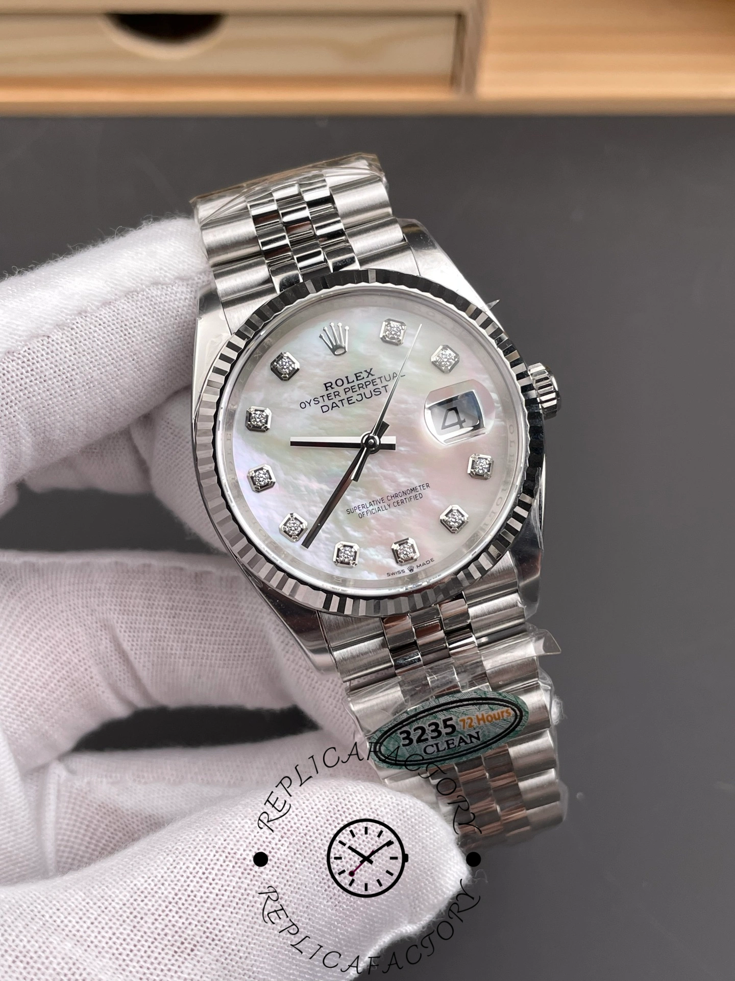 Rolex Datejust 126234 White Mother of Pearl Diamonds Dial 36MM Unisex Replica Watch
